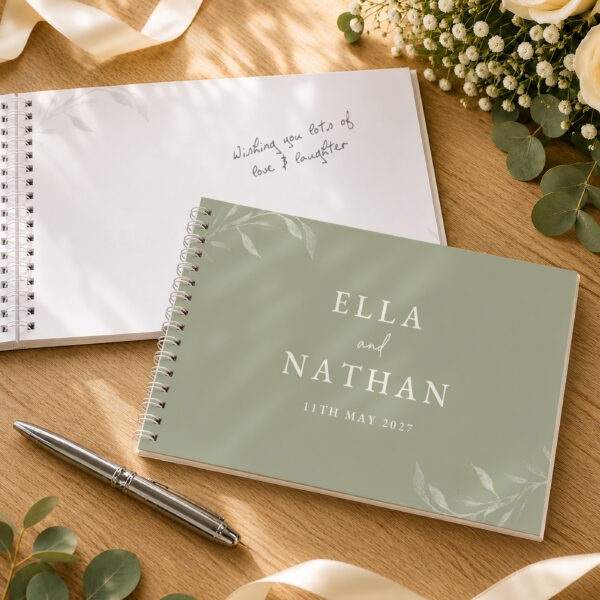 Personalised Botanical Sage Green Wedding Guest Book