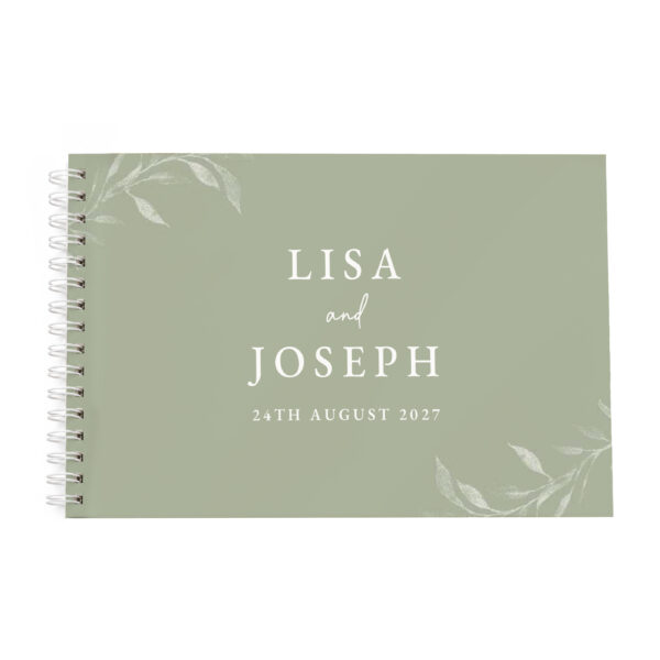Personalised Botanical Sage Green Wedding Guest Book
