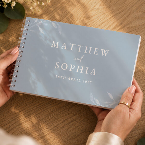 Personalised Botanical Baby Blue Wedding Guest Book