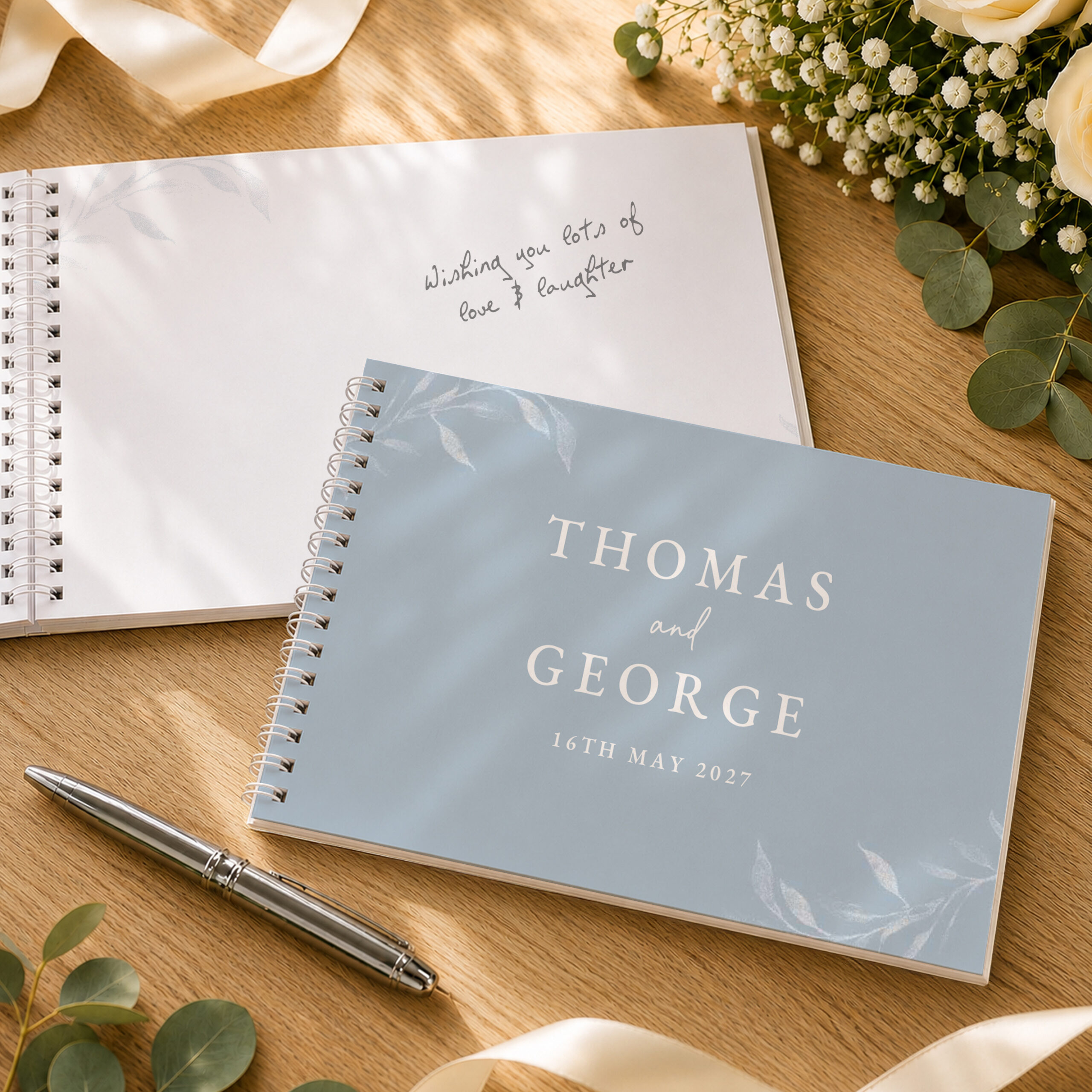 Personalised Botanical Baby Blue Wedding Guest Book 3 Personalised Botanical Baby Blue Wedding Guest Book