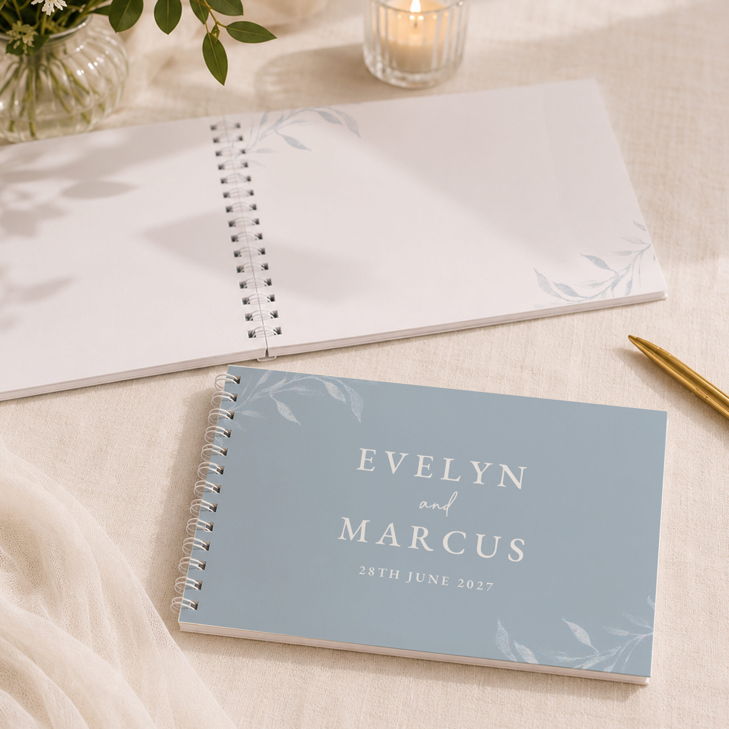 Personalised Botanical Baby Blue Wedding Guest Book 4 Personalised Botanical Baby Blue Wedding Guest Book