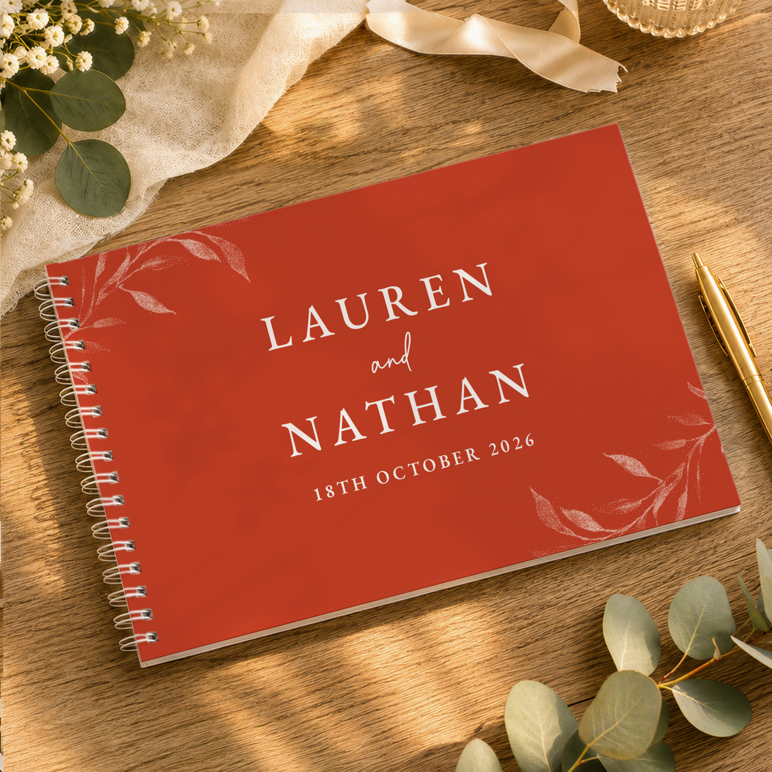 Personalised Botanical Burnt Orange Wedding Guest Book 1 Personalised Botanical Burnt Orange Wedding Guest Book