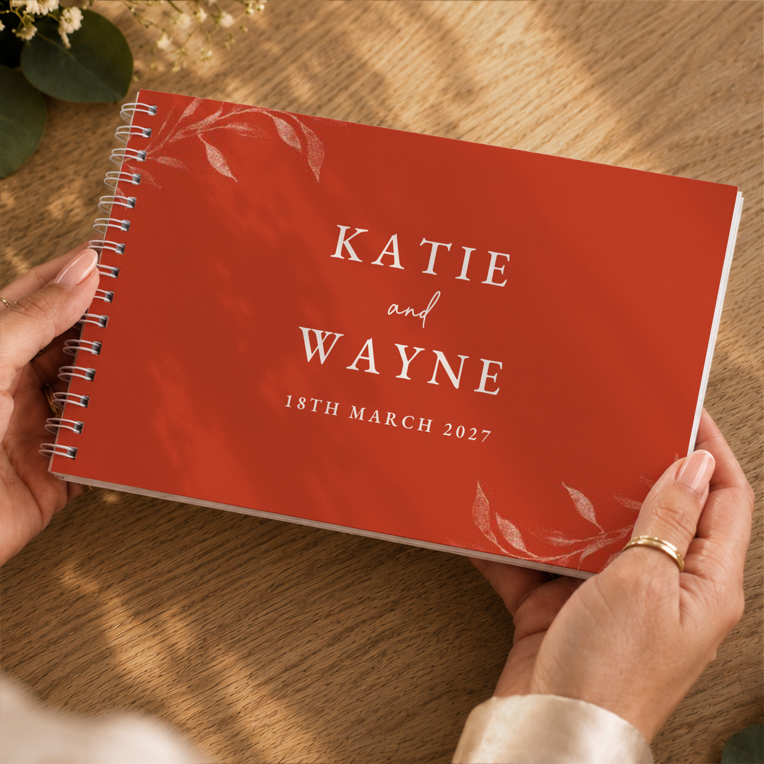 Personalised Botanical Burnt Orange Wedding Guest Book 2 Personalised Botanical Burnt Orange Wedding Guest Book