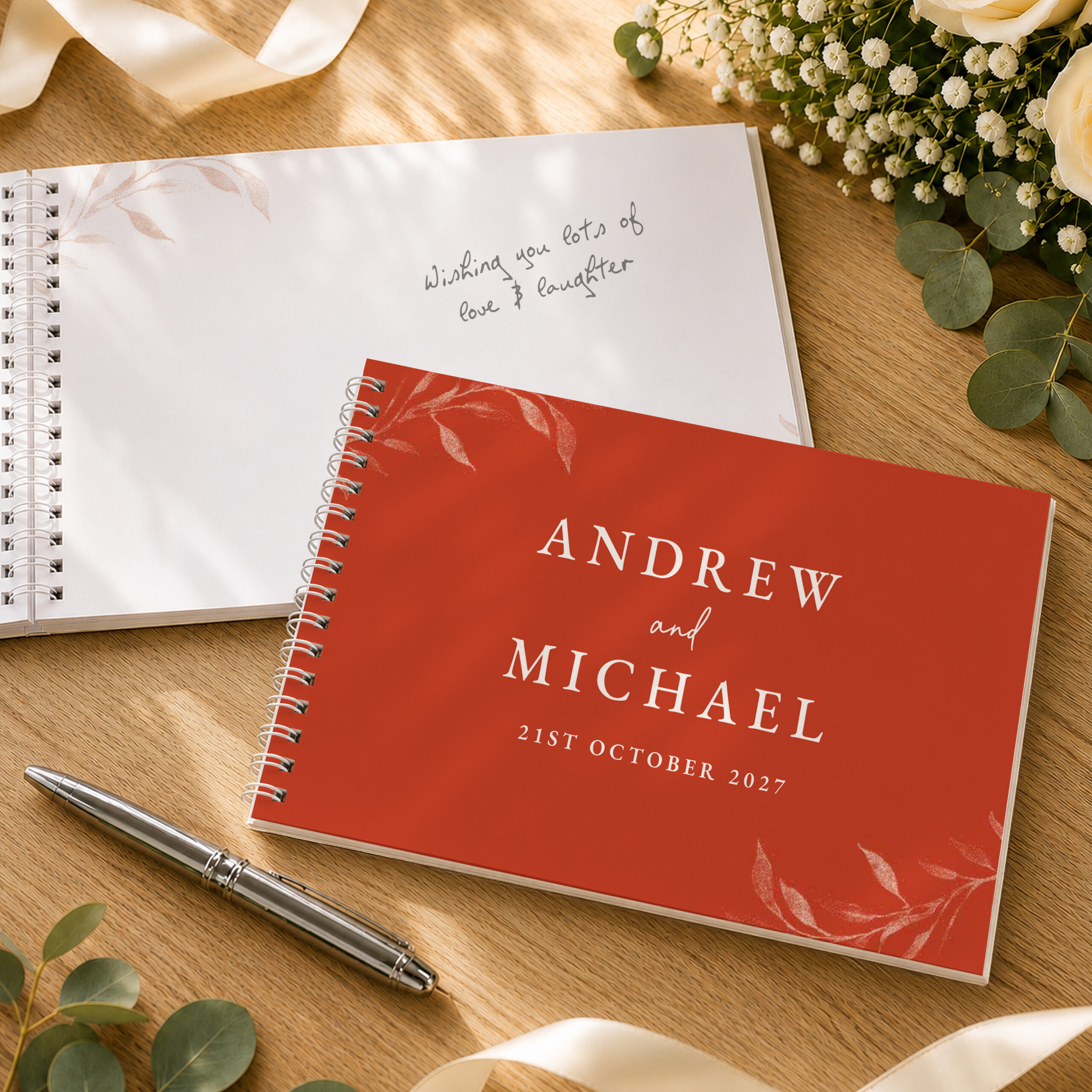 Personalised Botanical Burnt Orange Wedding Guest Book 3 Personalised Botanical Burnt Orange Wedding Guest Book