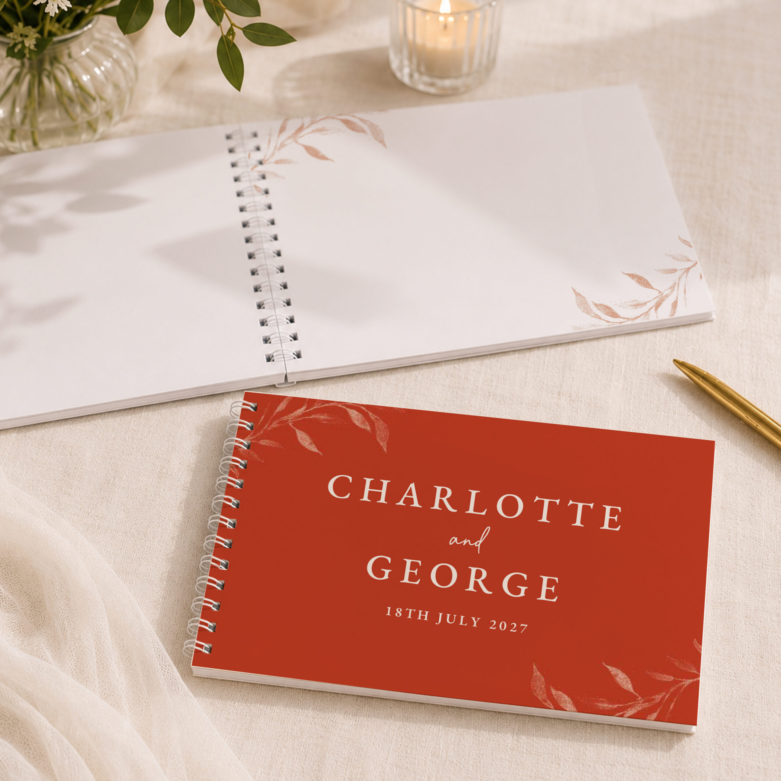 Personalised Botanical Burnt Orange Wedding Guest Book 4 Personalised Botanical Burnt Orange Wedding Guest Book