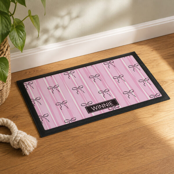 Personalised Pink Bow Pet Bowl Mat