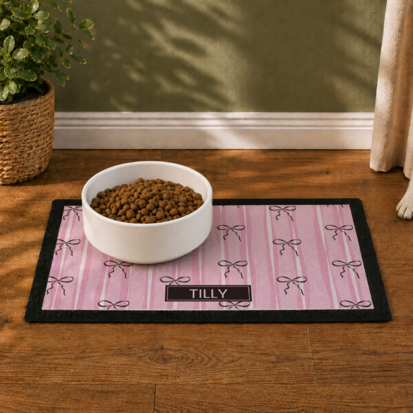 Personalised Pink Bow Pet Bowl Mat