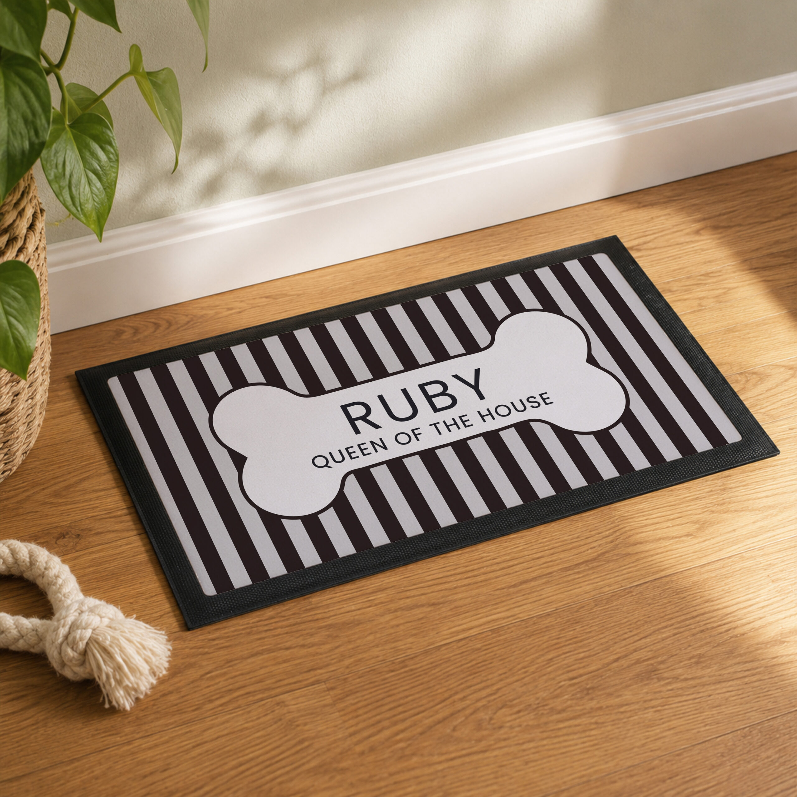 Personalised Black Stripe Pet Bowl Mat 2 Personalised Black Stripe Pet Bowl Mat