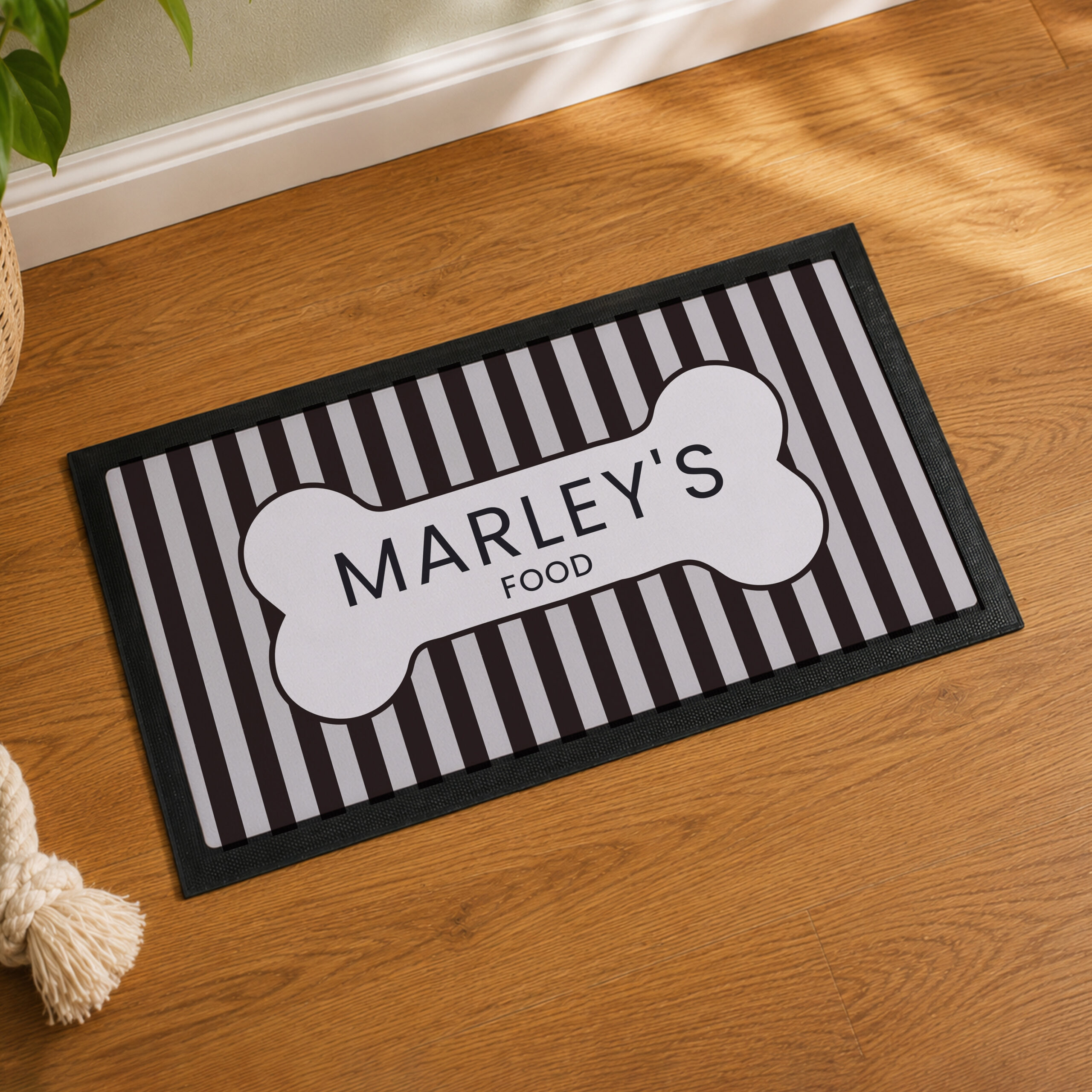 Personalised Black Stripe Pet Bowl Mat 3 Personalised Black Stripe Pet Bowl Mat