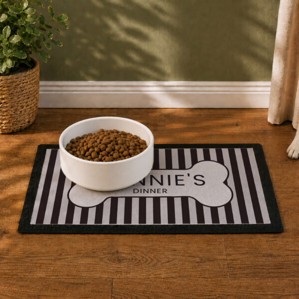 Personalised Black Stripe Pet Bowl Mat