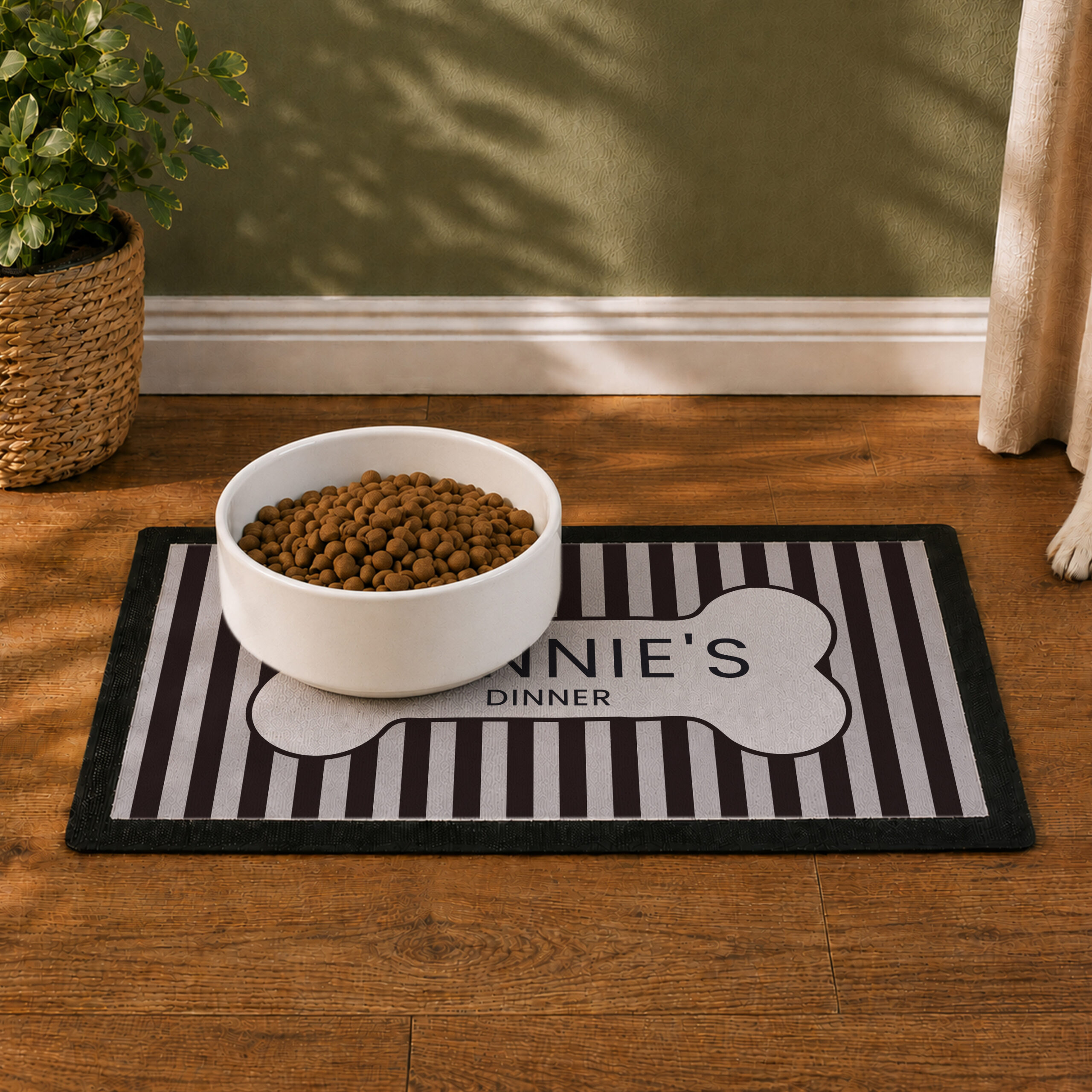 Personalised Black Stripe Pet Bowl Mat 4 Personalised Black Stripe Pet Bowl Mat