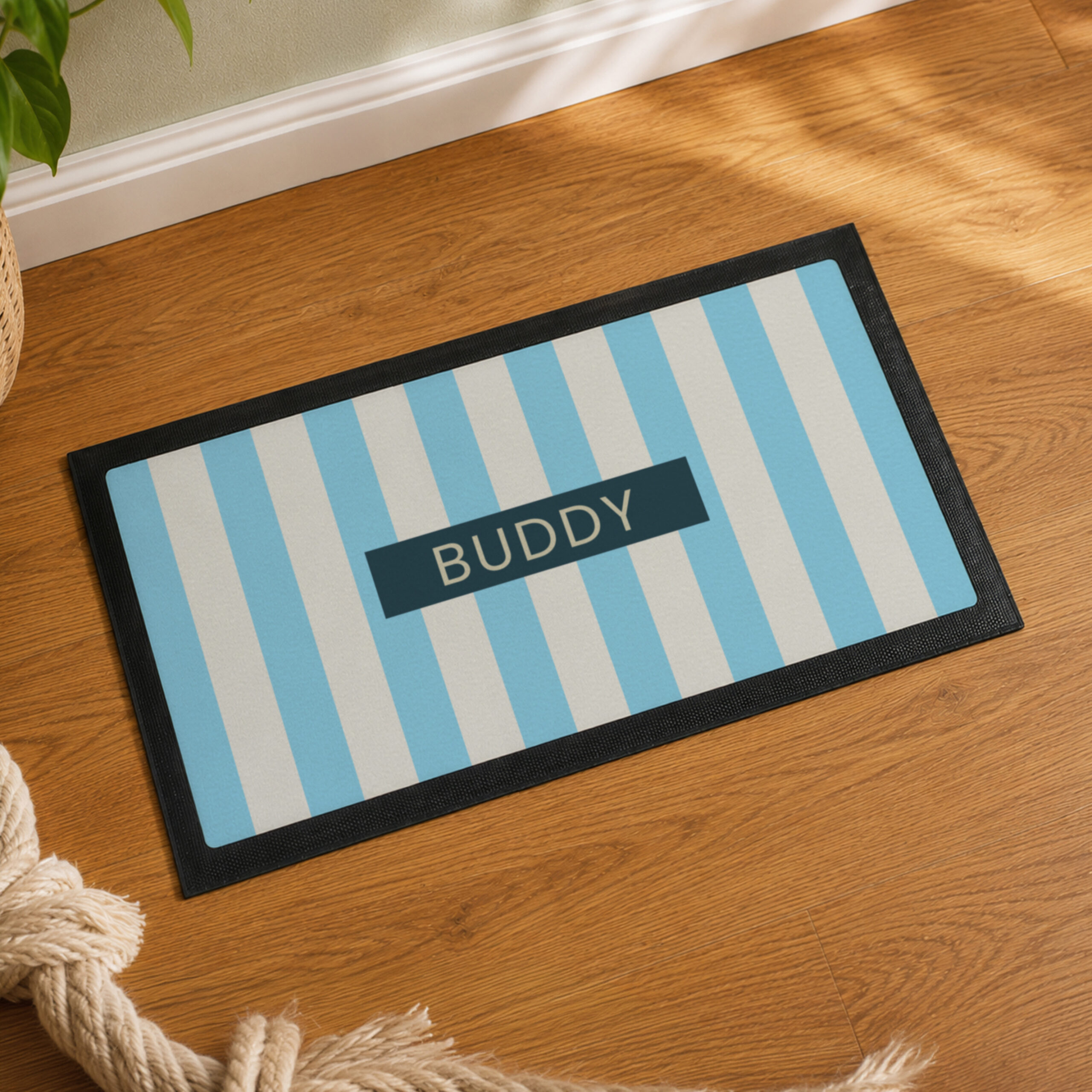 Personalised Blue Stripe Pet Bowl Mat 3 Personalised Blue Stripe Pet Bowl Mat