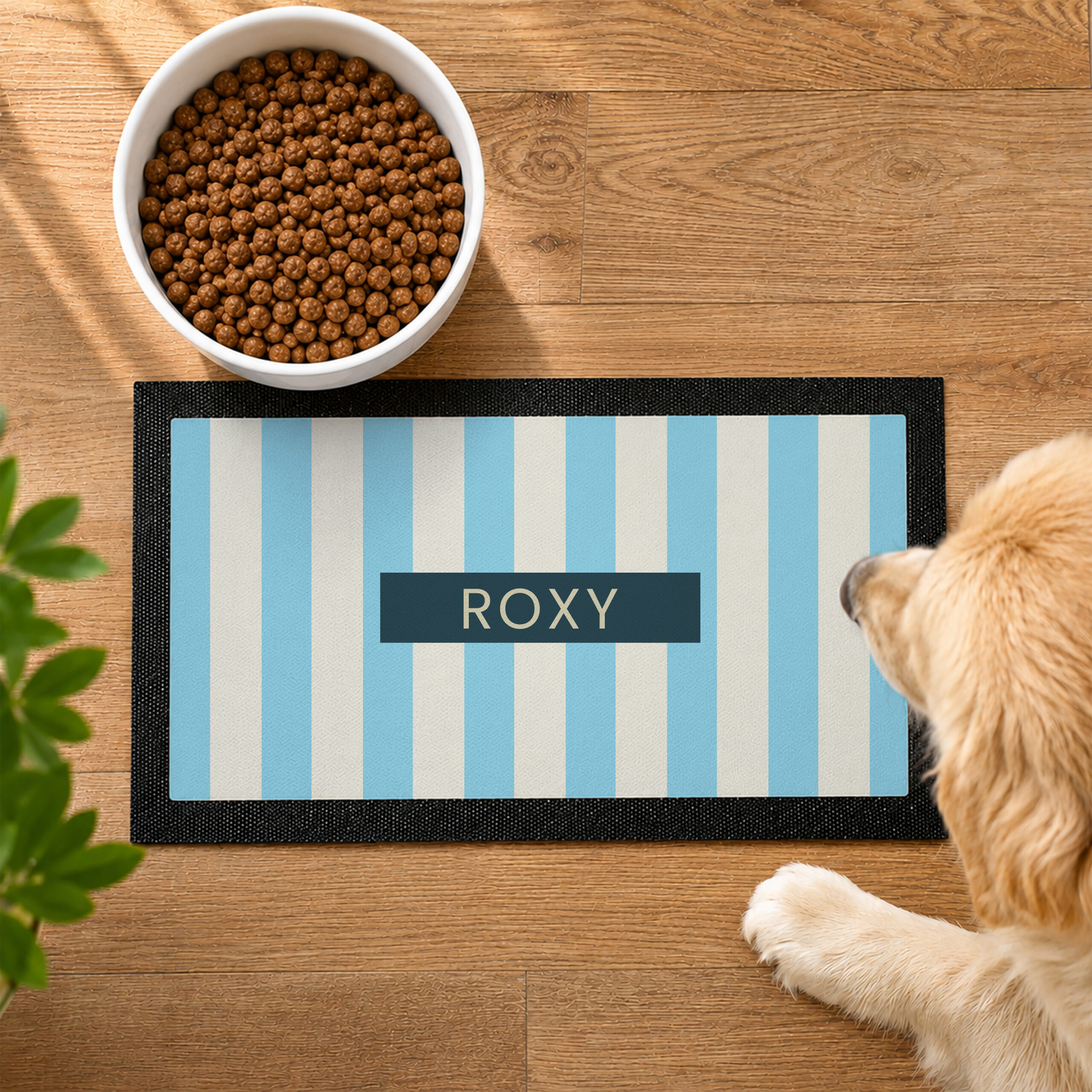 Personalised Blue Stripe Pet Bowl Mat 4 Personalised Blue Stripe Pet Bowl Mat