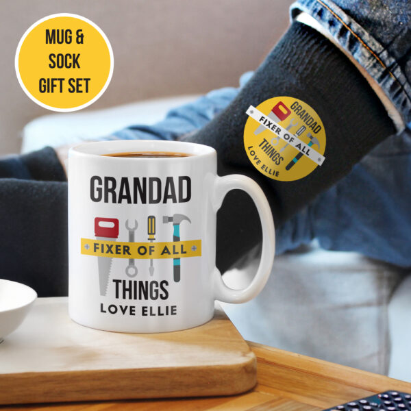 Personalised Fixer of All Things Mug & Socks Set 5 Personalised Fixer of All Things Mug & Socks Set