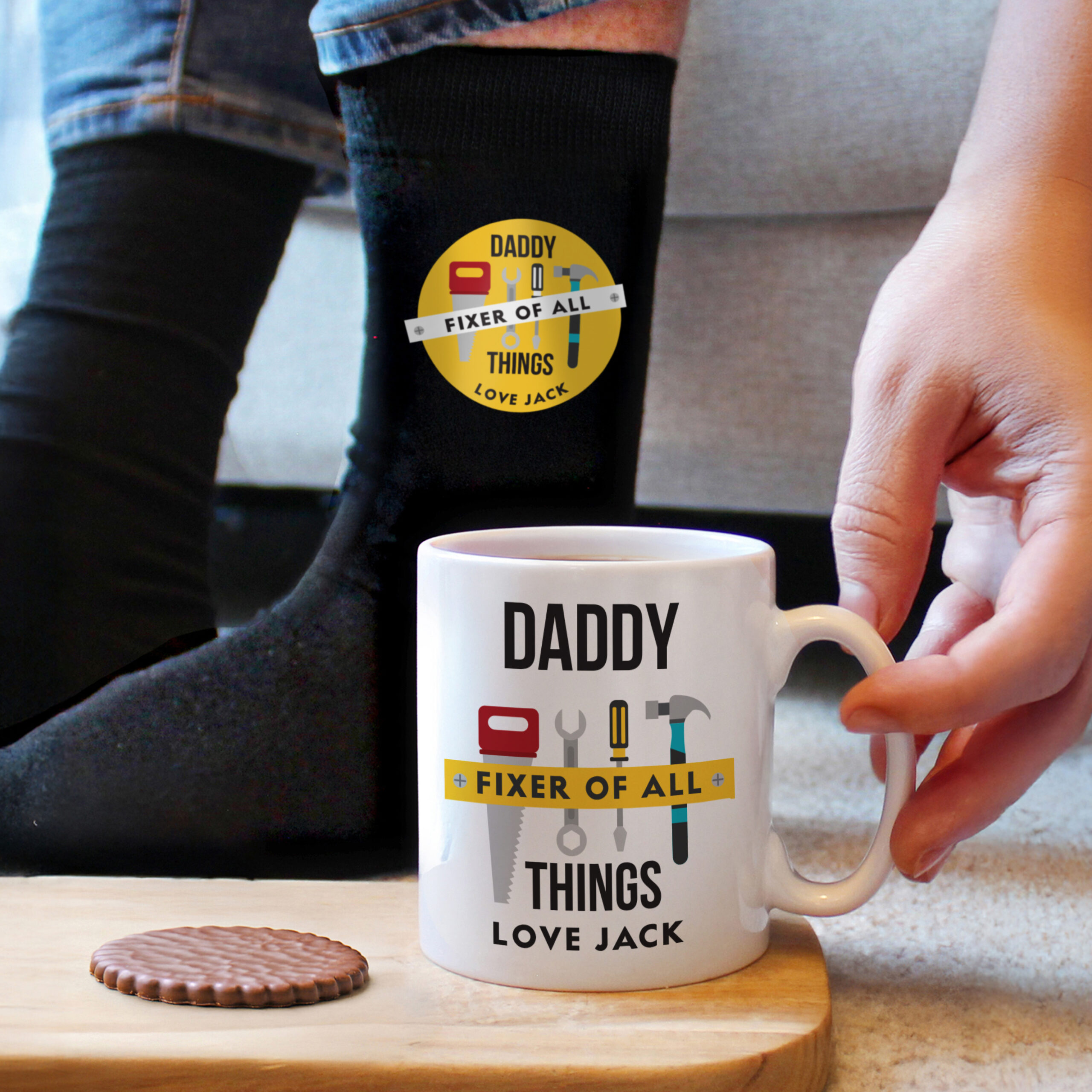 Personalised Fixer of All Things Mug & Socks Set 2 Personalised Fixer of All Things Mug & Socks Set