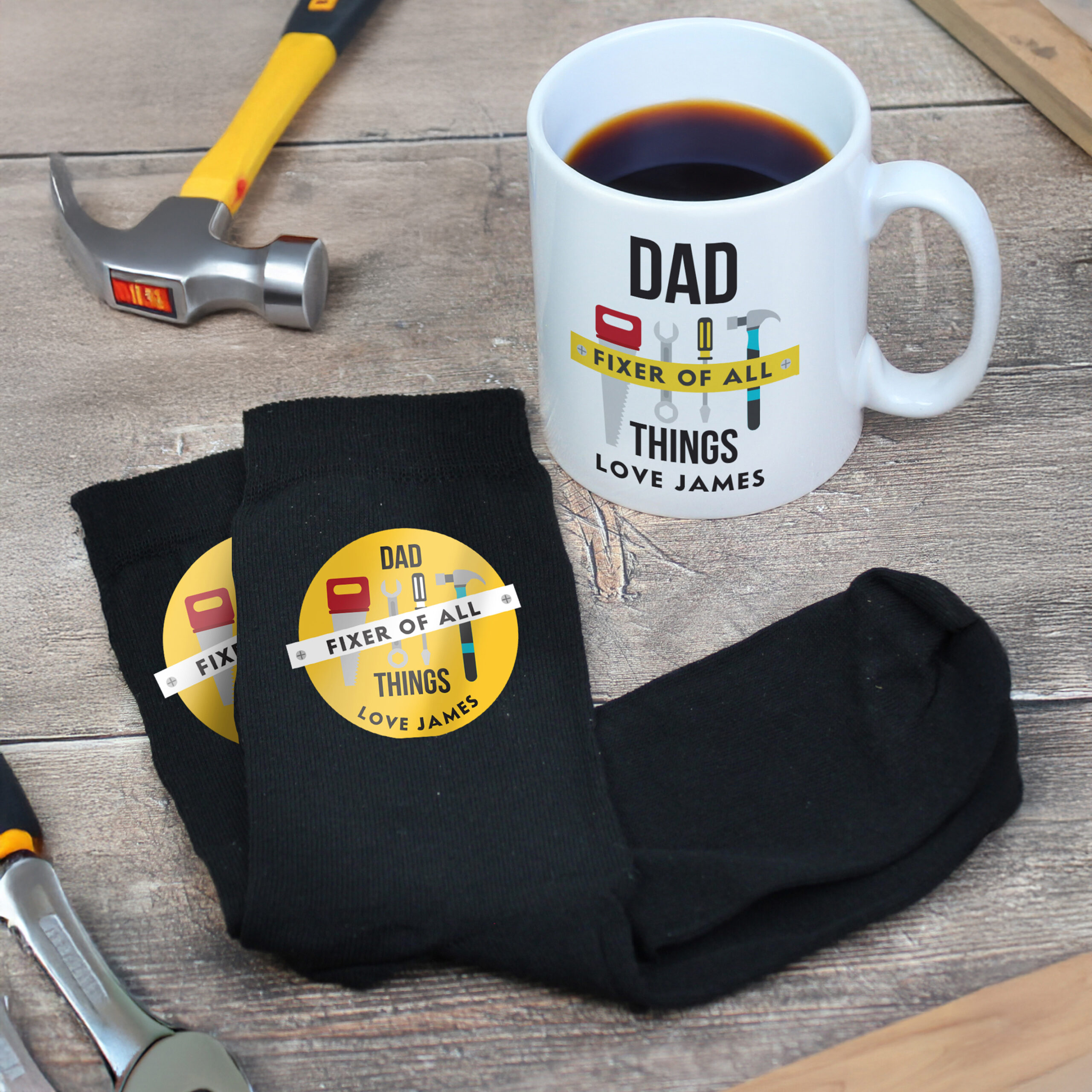 Personalised Fixer of All Things Mug & Socks Set 3 Personalised Fixer of All Things Mug & Socks Set