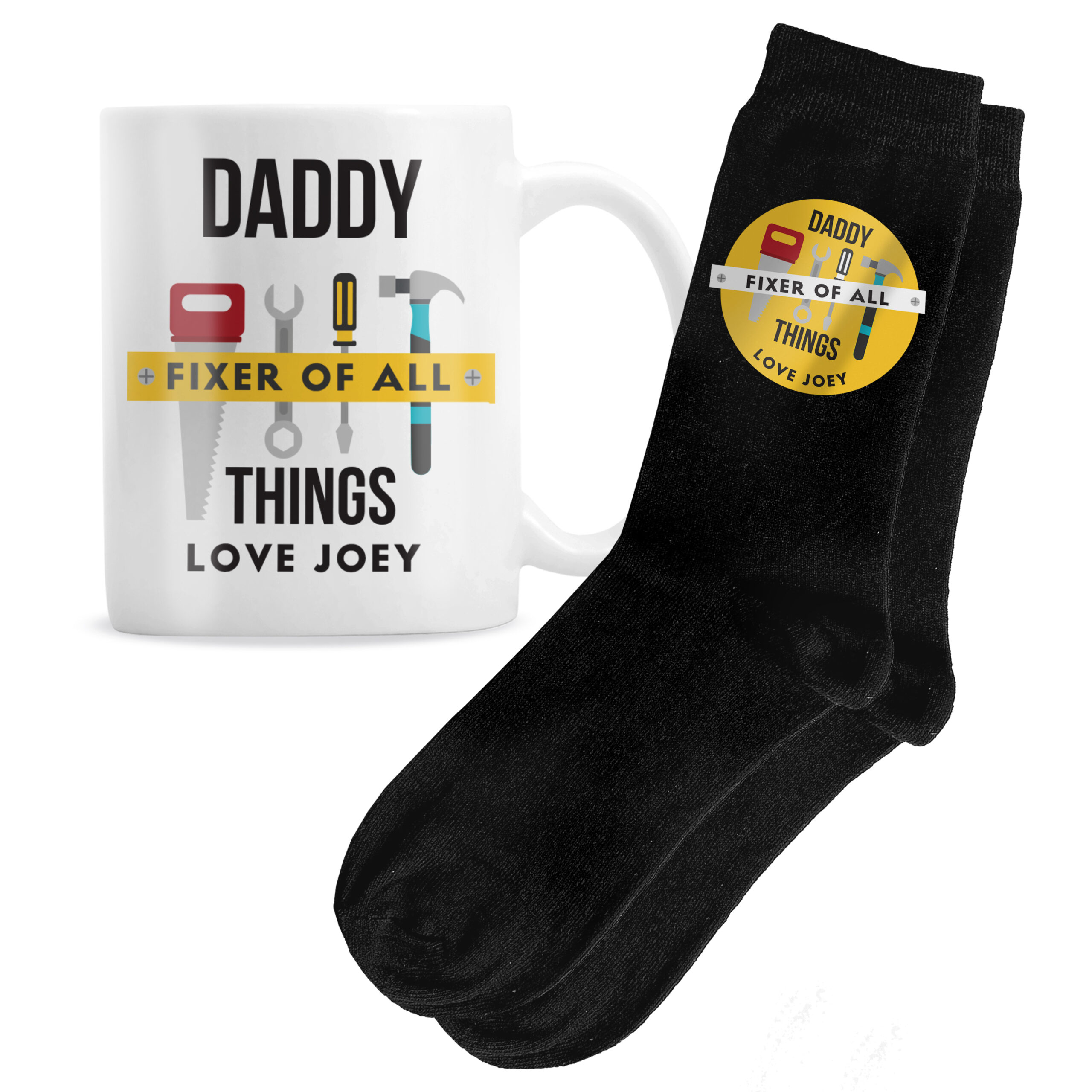 Personalised Fixer of All Things Mug & Socks Set 5 Personalised Fixer of All Things Mug & Socks Set