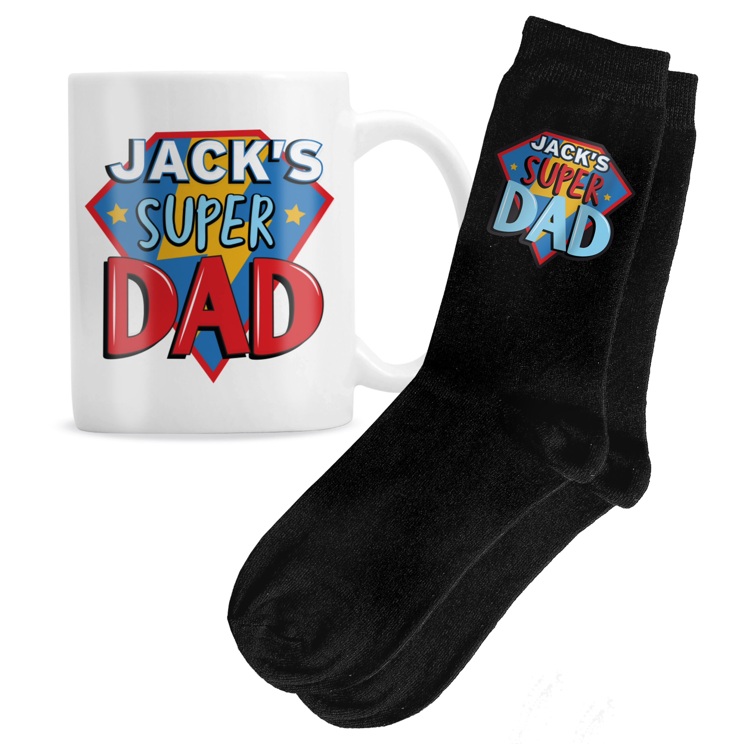 Personalised Super Dad Mug & Socks Set 4 Personalised Super Dad Mug & Socks Set