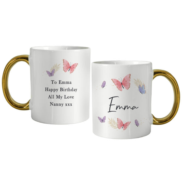 Personalised Butterfly Gold Handled Mug