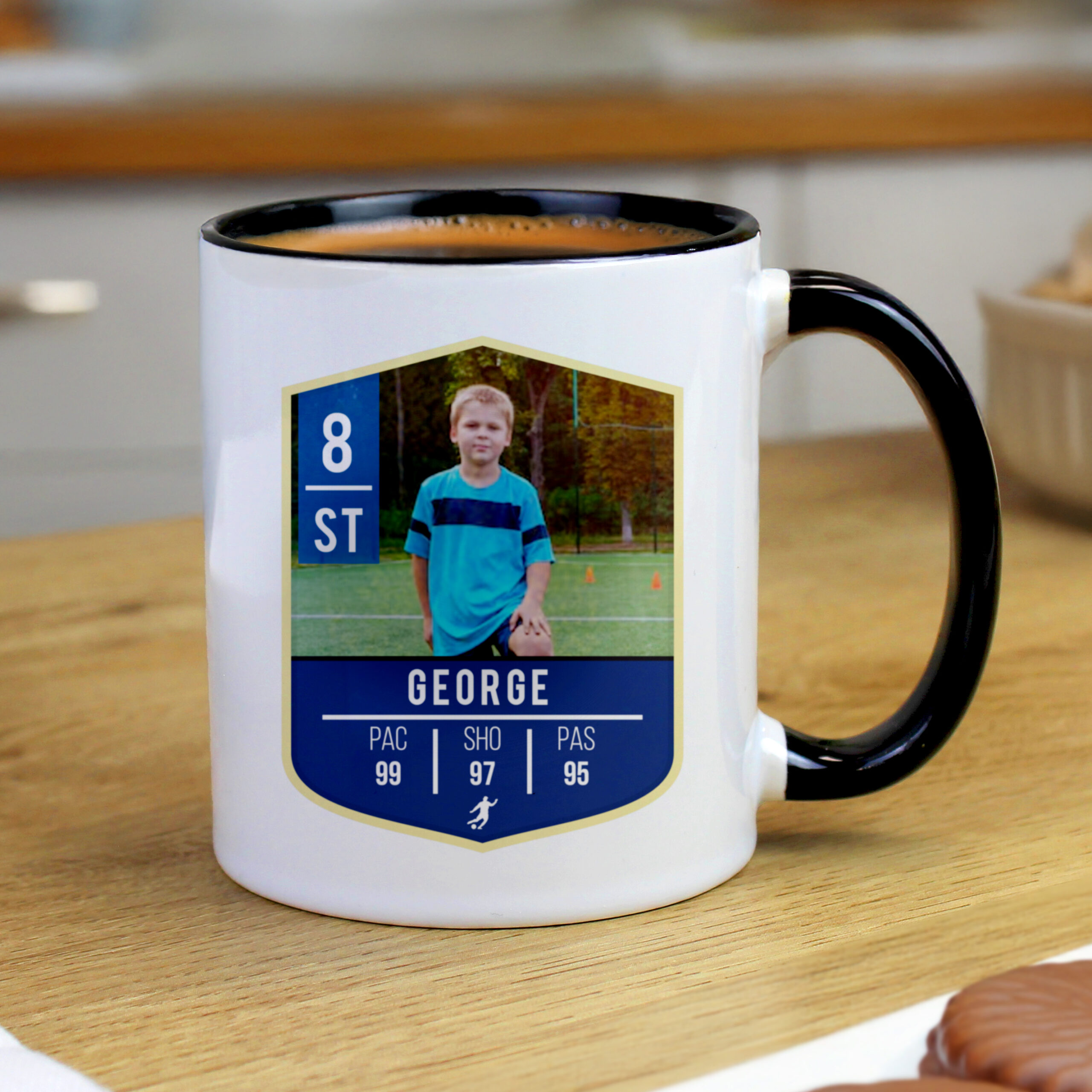 Personalised Photo Upload Football Black Handle Mug 1 Personalised Photo Upload Football Black Handle Mug
