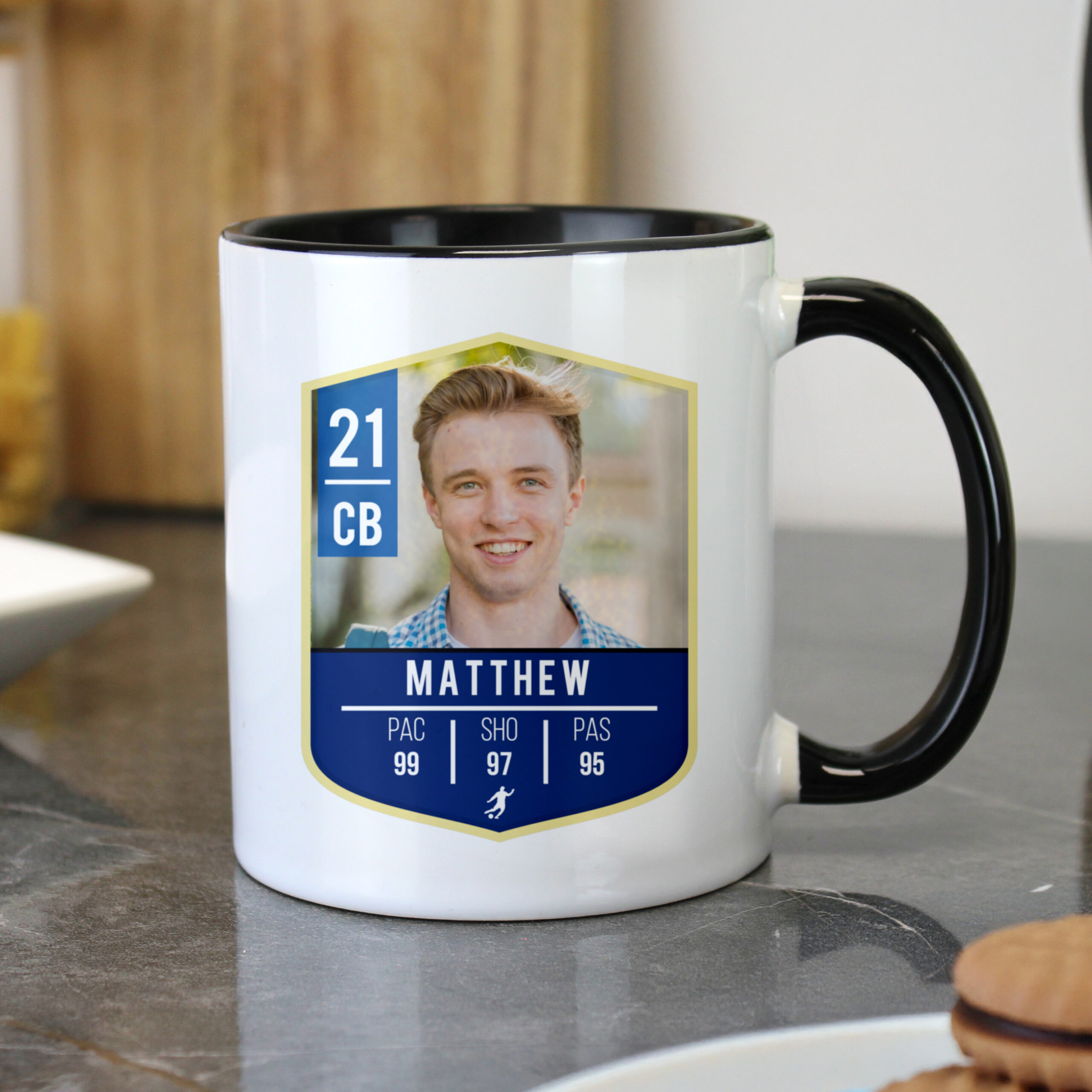 Personalised Photo Upload Football Black Handle Mug 2 Personalised Photo Upload Football Black Handle Mug