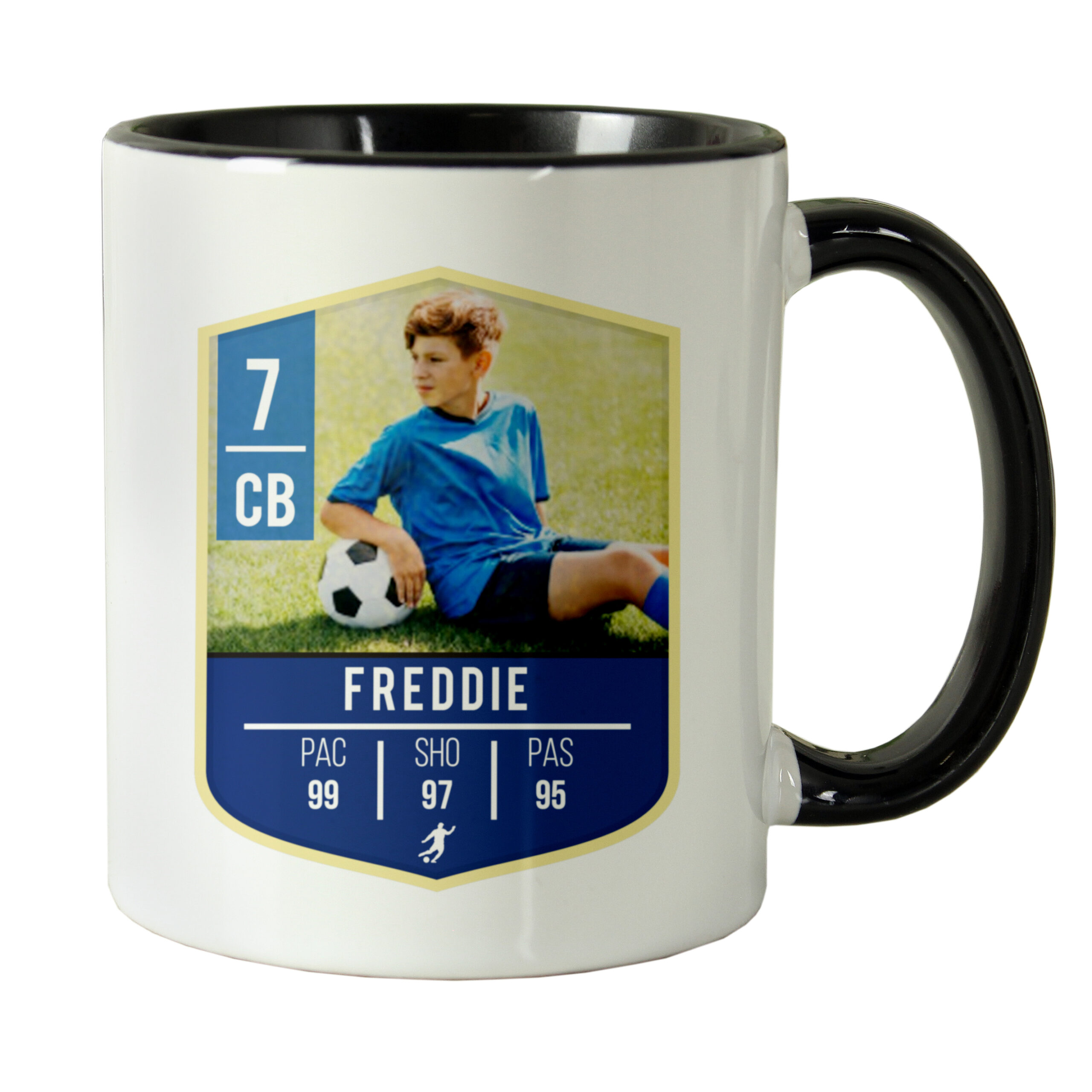 Personalised Photo Upload Football Black Handle Mug 4 Personalised Photo Upload Football Black Handle Mug