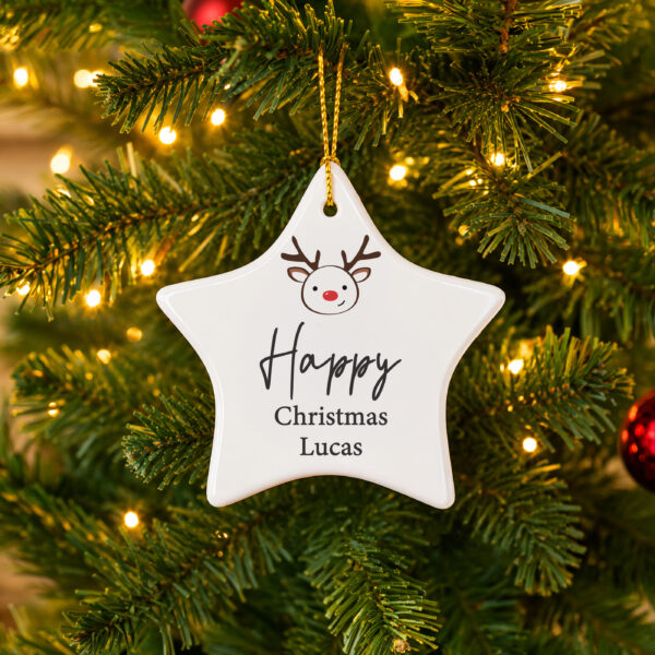 Personalised Reindeer Ceramic Star Decoration