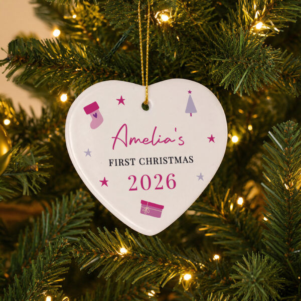 Personalised Pink Icons Ceramic Heart Decoration