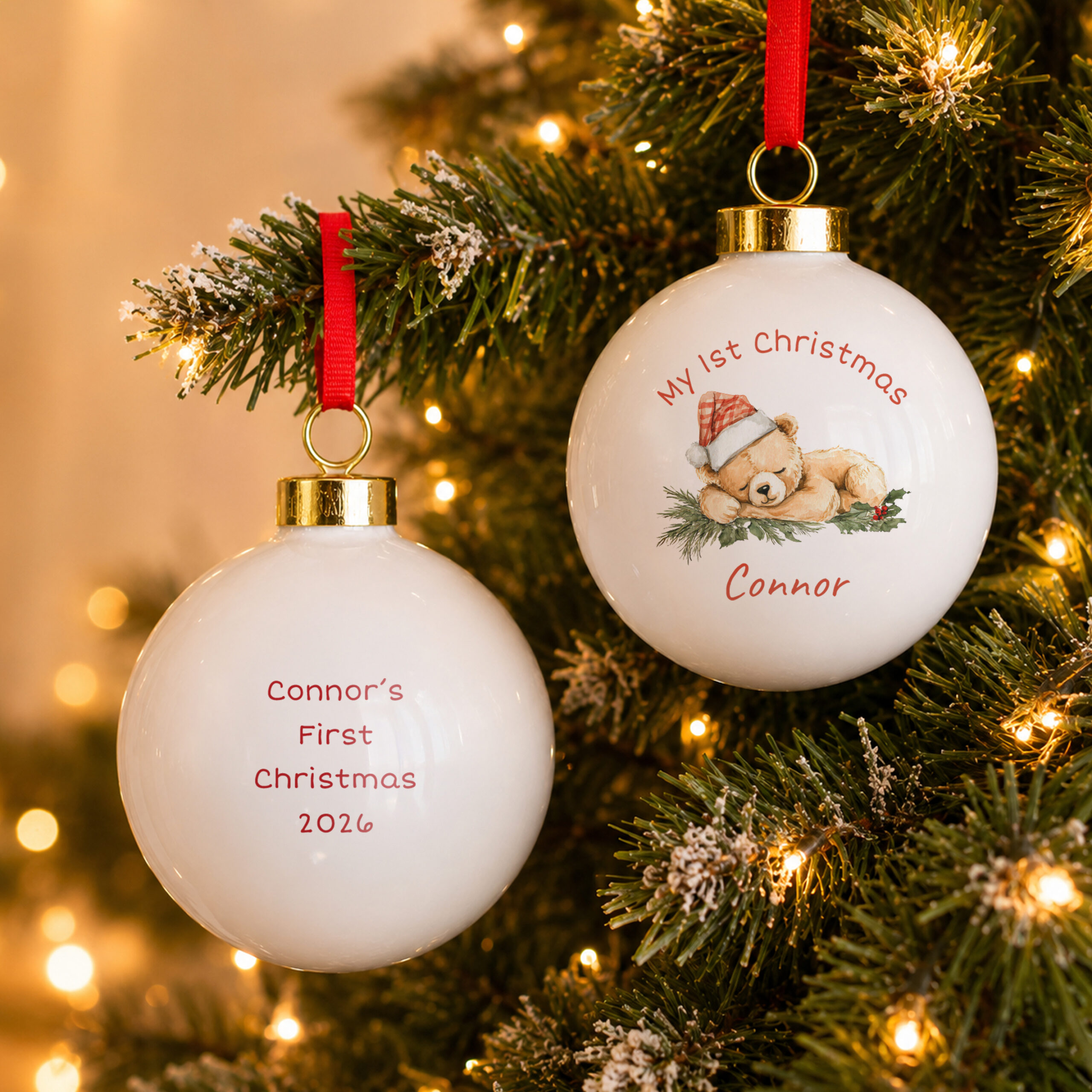 Personalised Sleepy Christmas Bear Ceramic Bauble 2 Personalised Sleepy Christmas Bear Ceramic Bauble