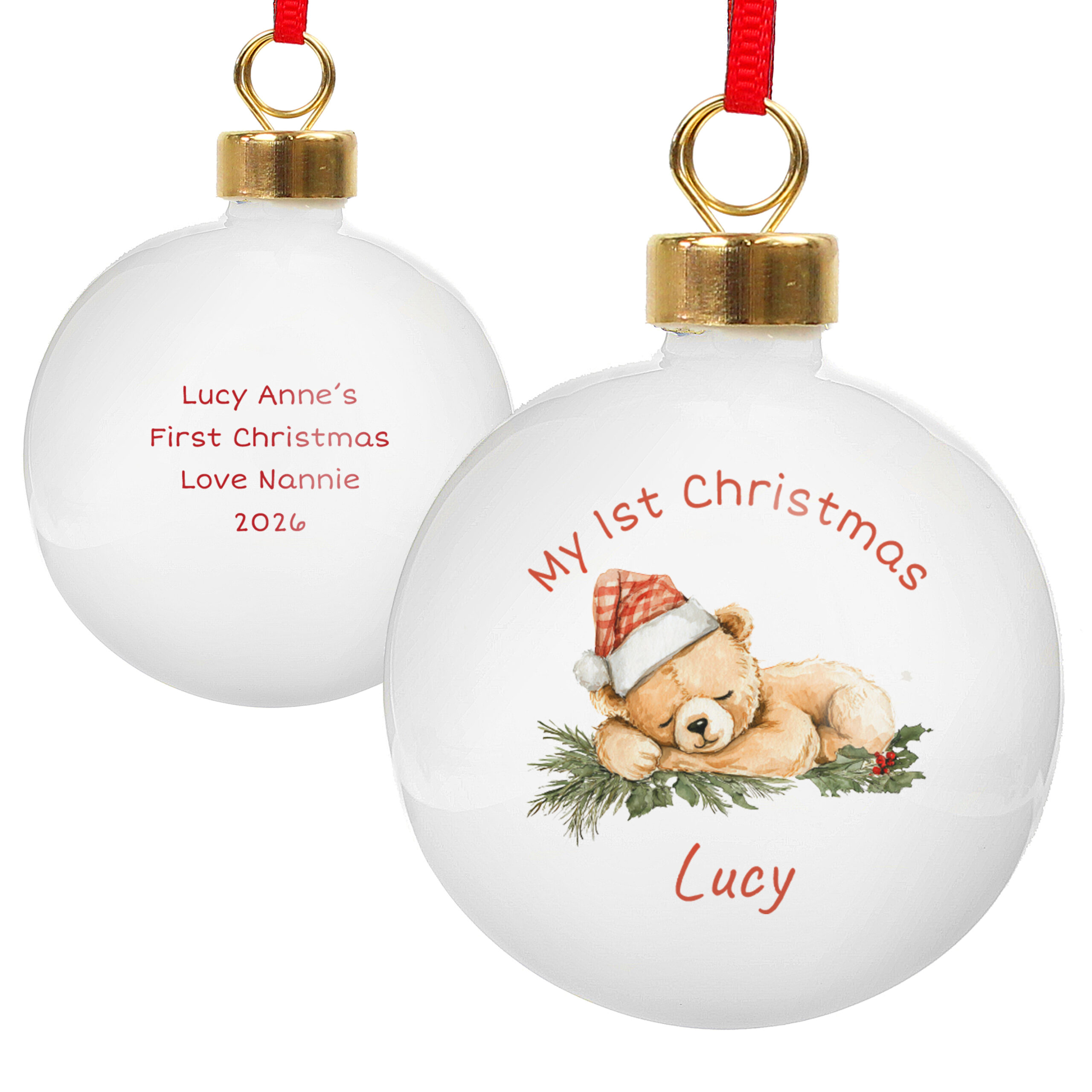 Personalised Sleepy Christmas Bear Ceramic Bauble 4 Personalised Sleepy Christmas Bear Ceramic Bauble