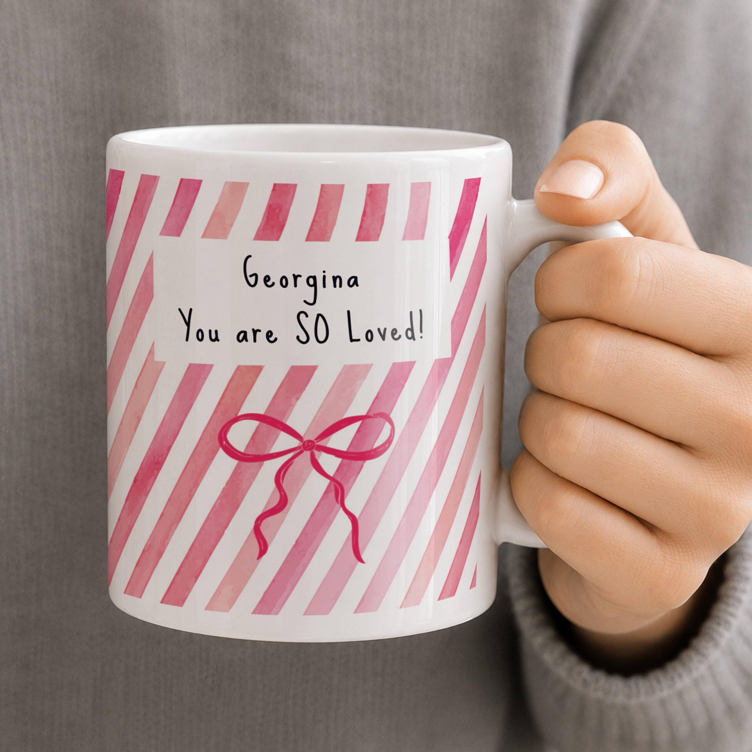 Personalised Striped Bow Mug 2 Personalised Striped Bow Mug