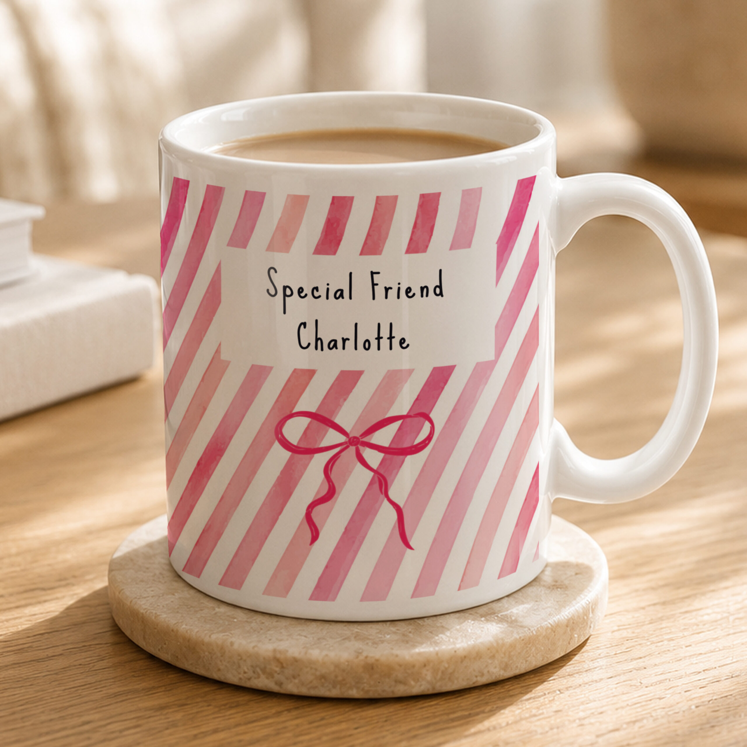 Personalised Striped Bow Mug 3 Personalised Striped Bow Mug