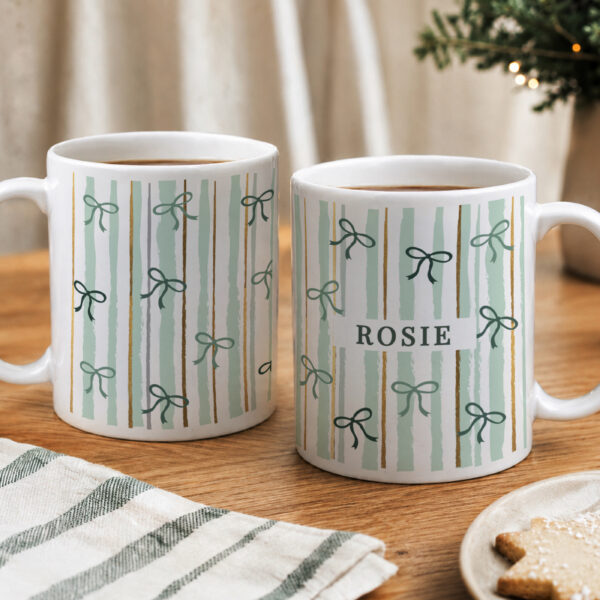 Personalised Green Stripe Bow Mug