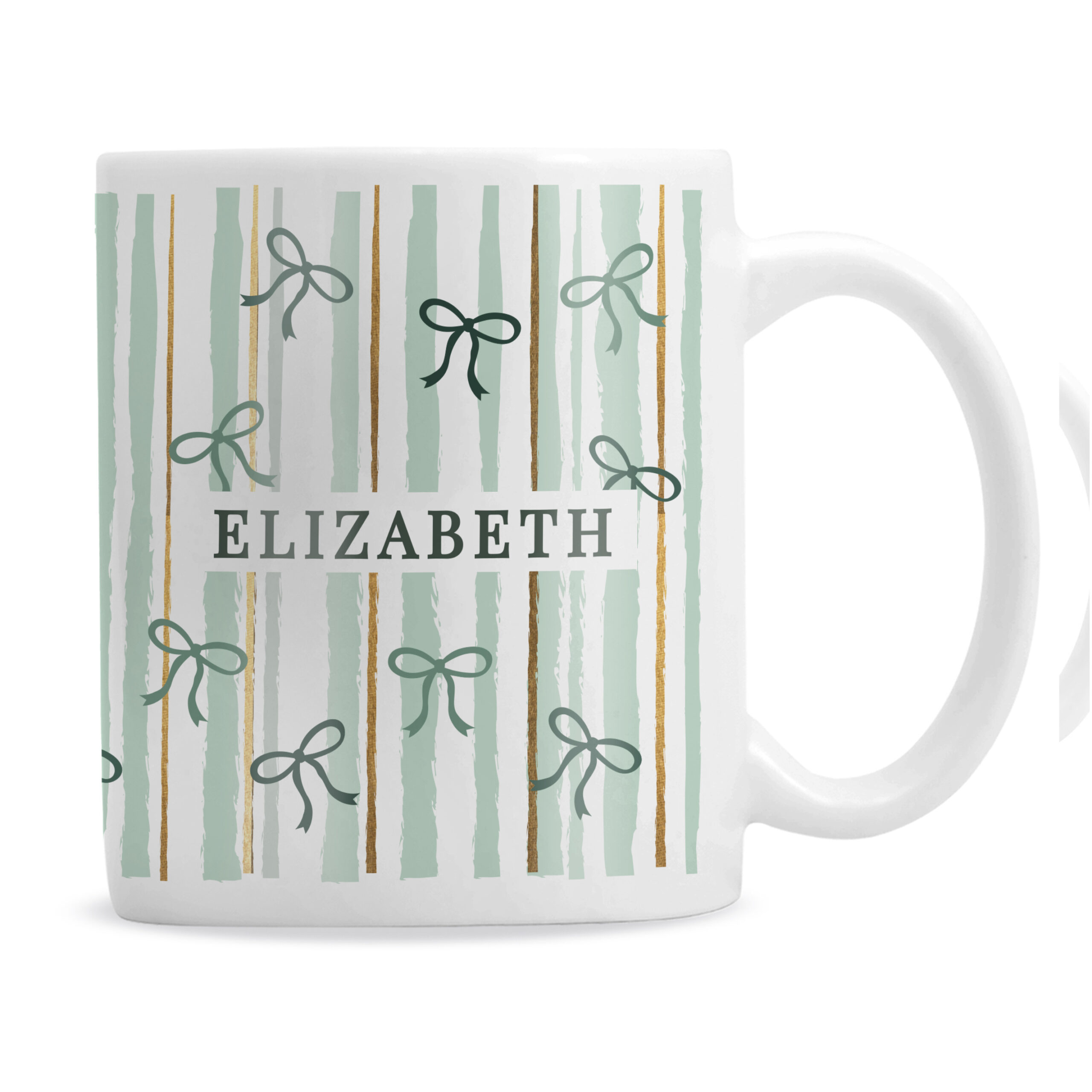 Personalised Green Stripe Bow Mug 4 Personalised Green Stripe Bow Mug