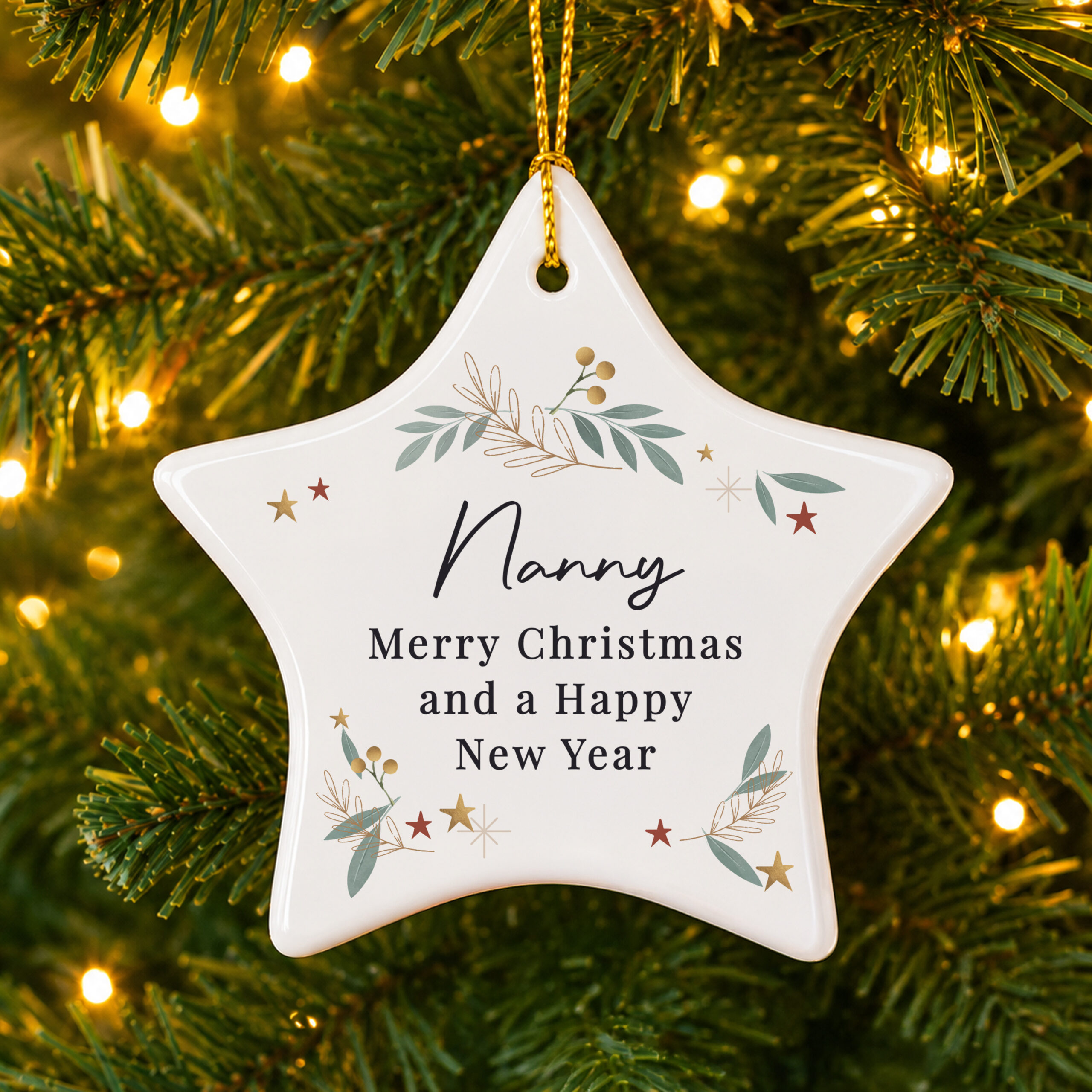 Personalised Christmas Botanical Ceramic Star Decoration 1 Personalised Christmas Botanical Ceramic Star Decoration