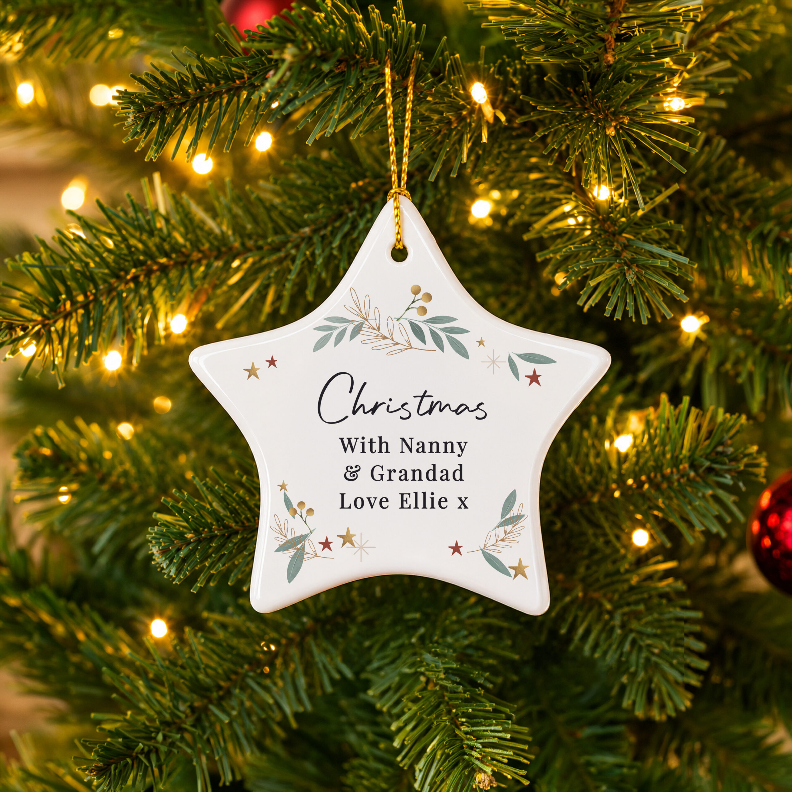 Personalised Christmas Botanical Ceramic Star Decoration 3 Personalised Christmas Botanical Ceramic Star Decoration