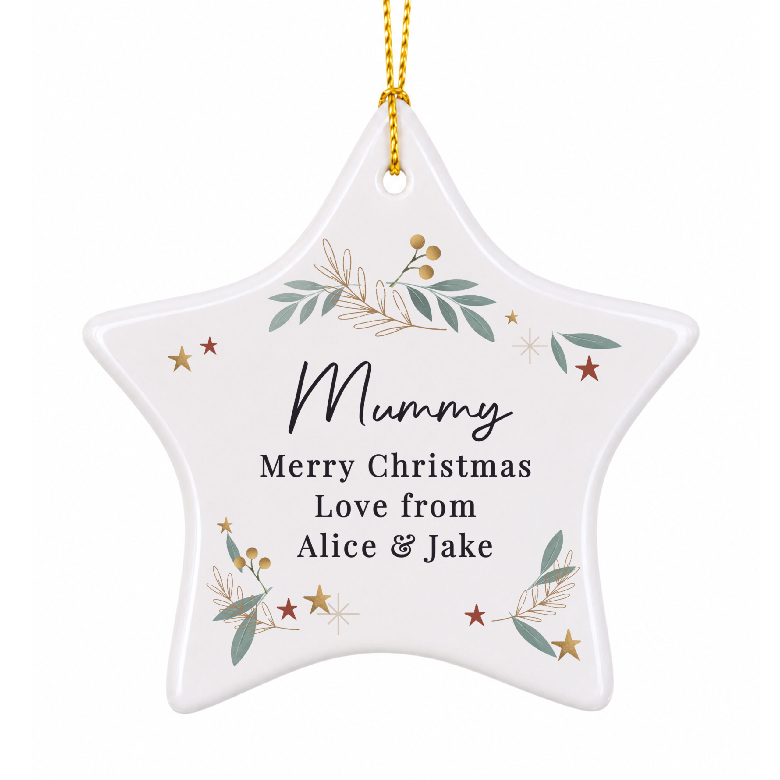 Personalised Christmas Botanical Ceramic Star Decoration 4 Personalised Christmas Botanical Ceramic Star Decoration