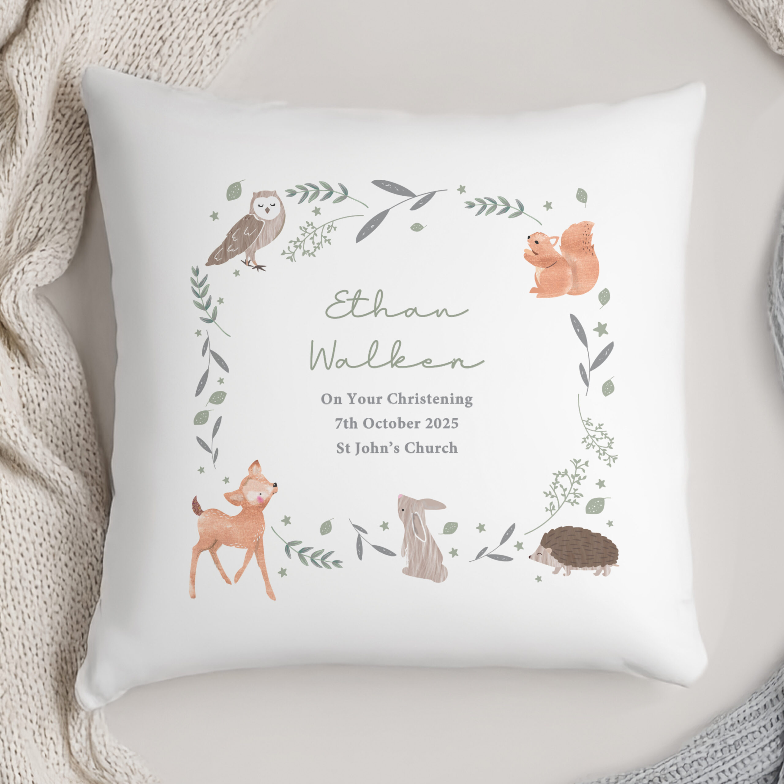 Personalised Woodland Animals Cushion 1 Personalised Woodland Animals Cushion