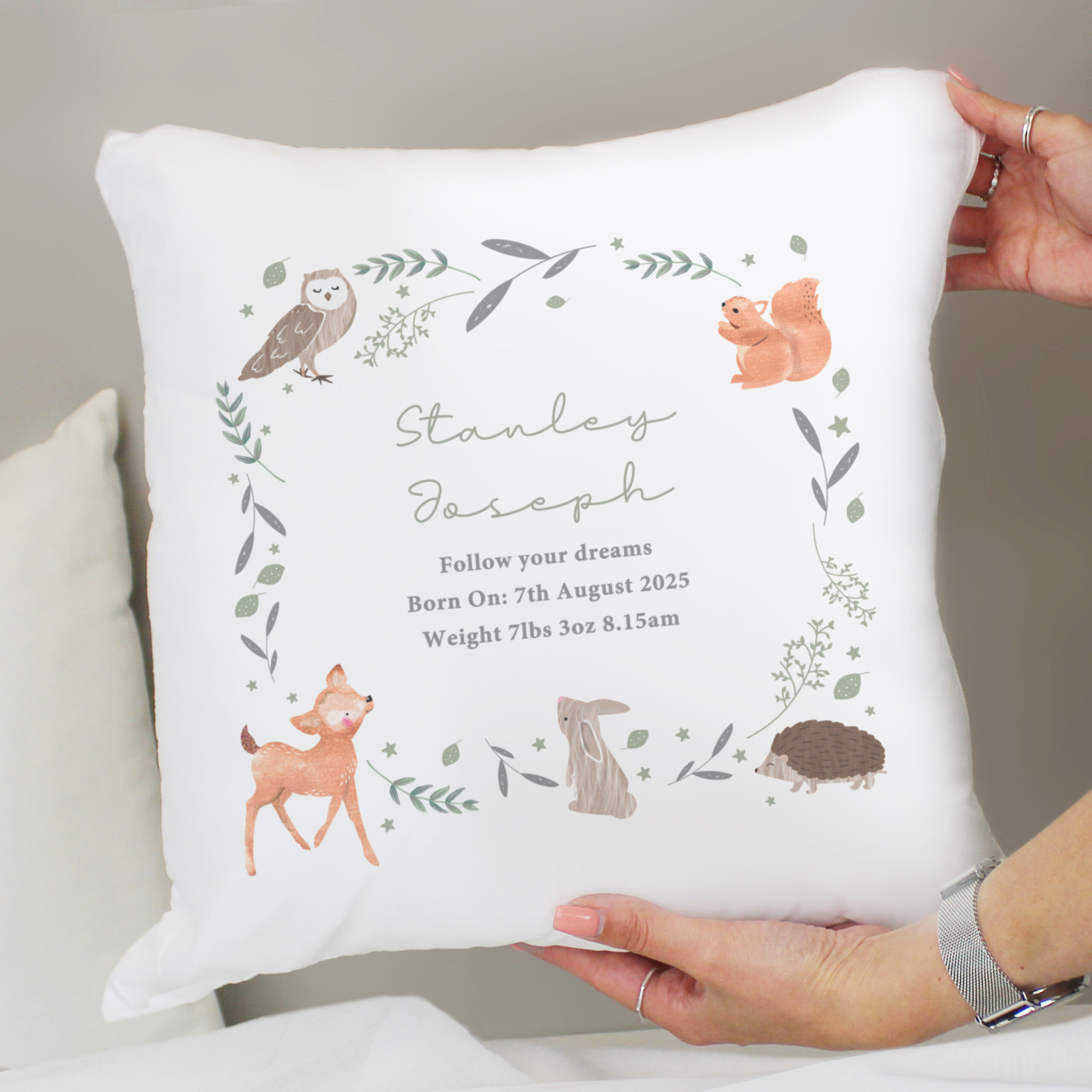Personalised Woodland Animals Cushion 2 Personalised Woodland Animals Cushion