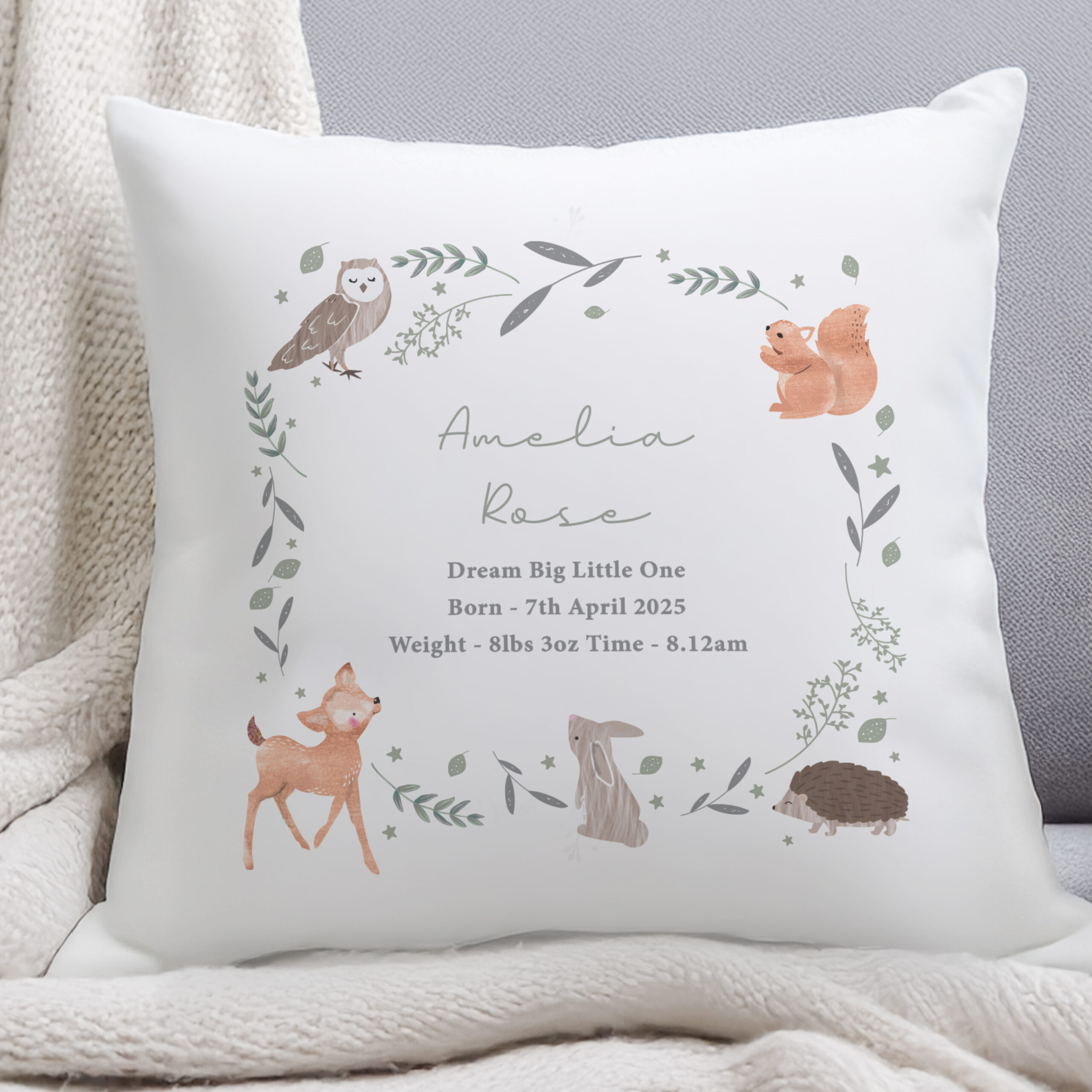 Personalised Woodland Animals Cushion 3 Personalised Woodland Animals Cushion