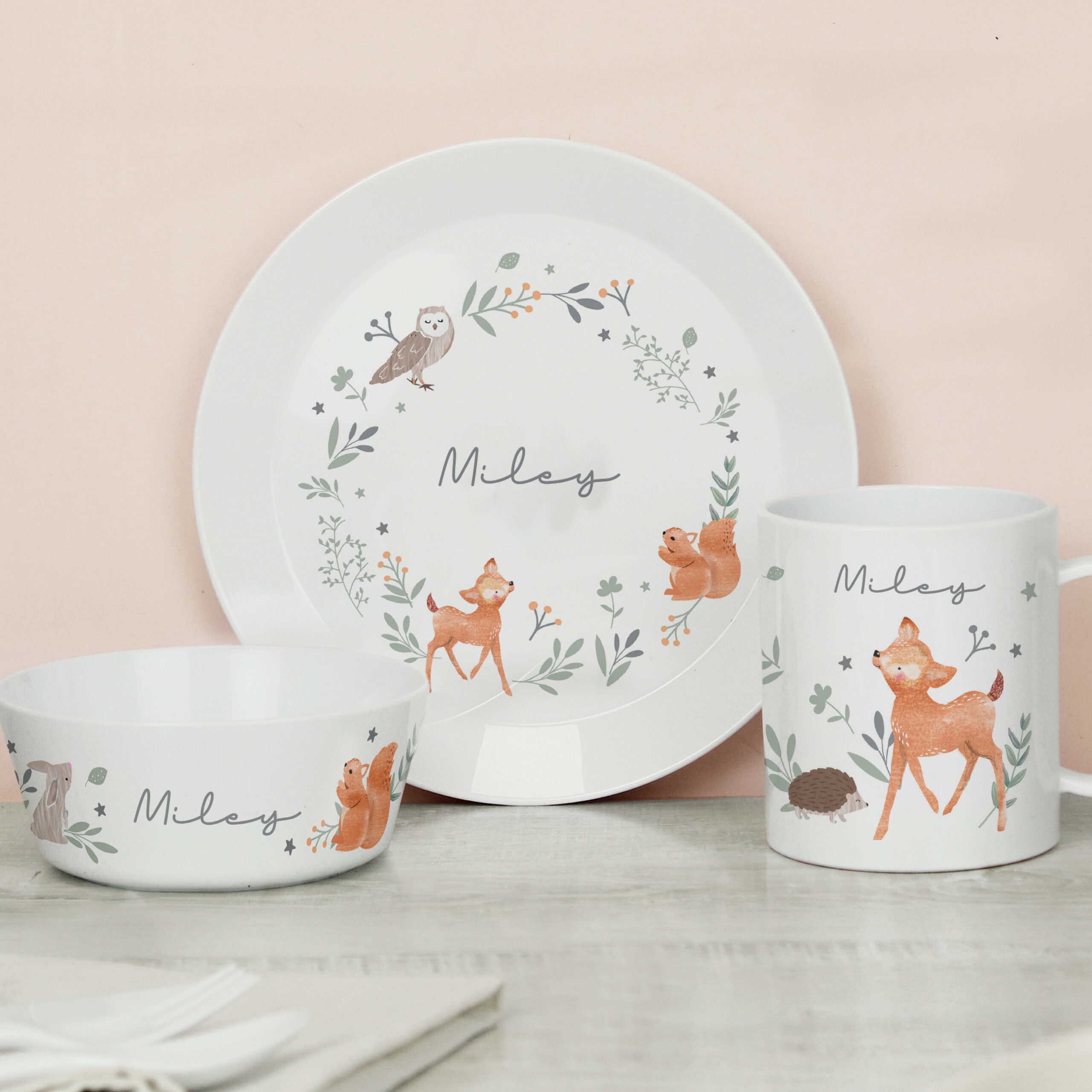 Personalised Woodland Animals Bowl 4 Personalised Woodland Animals Bowl
