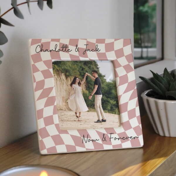 Personalised Pink Checkerboard Ceramic 4x4 Frame 30 Personalised Pink Checkerboard Ceramic 4x4 Frame