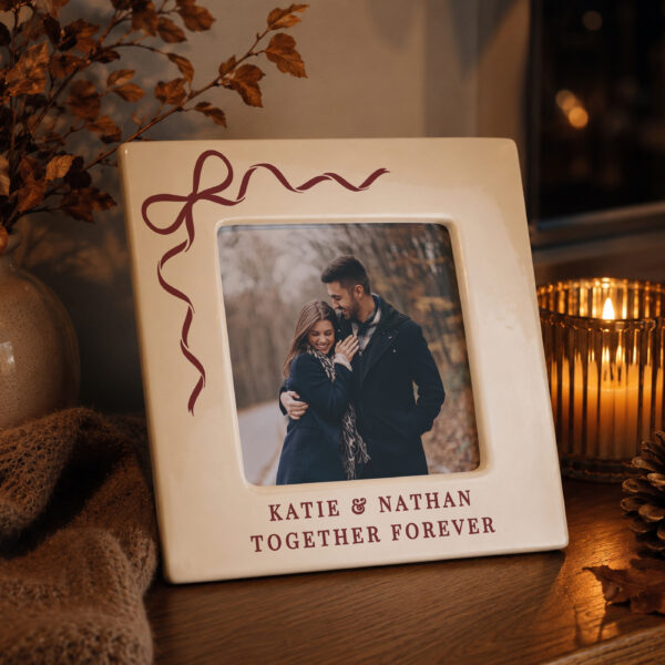 Personalised Red Bow Ceramic 4x4 Frame