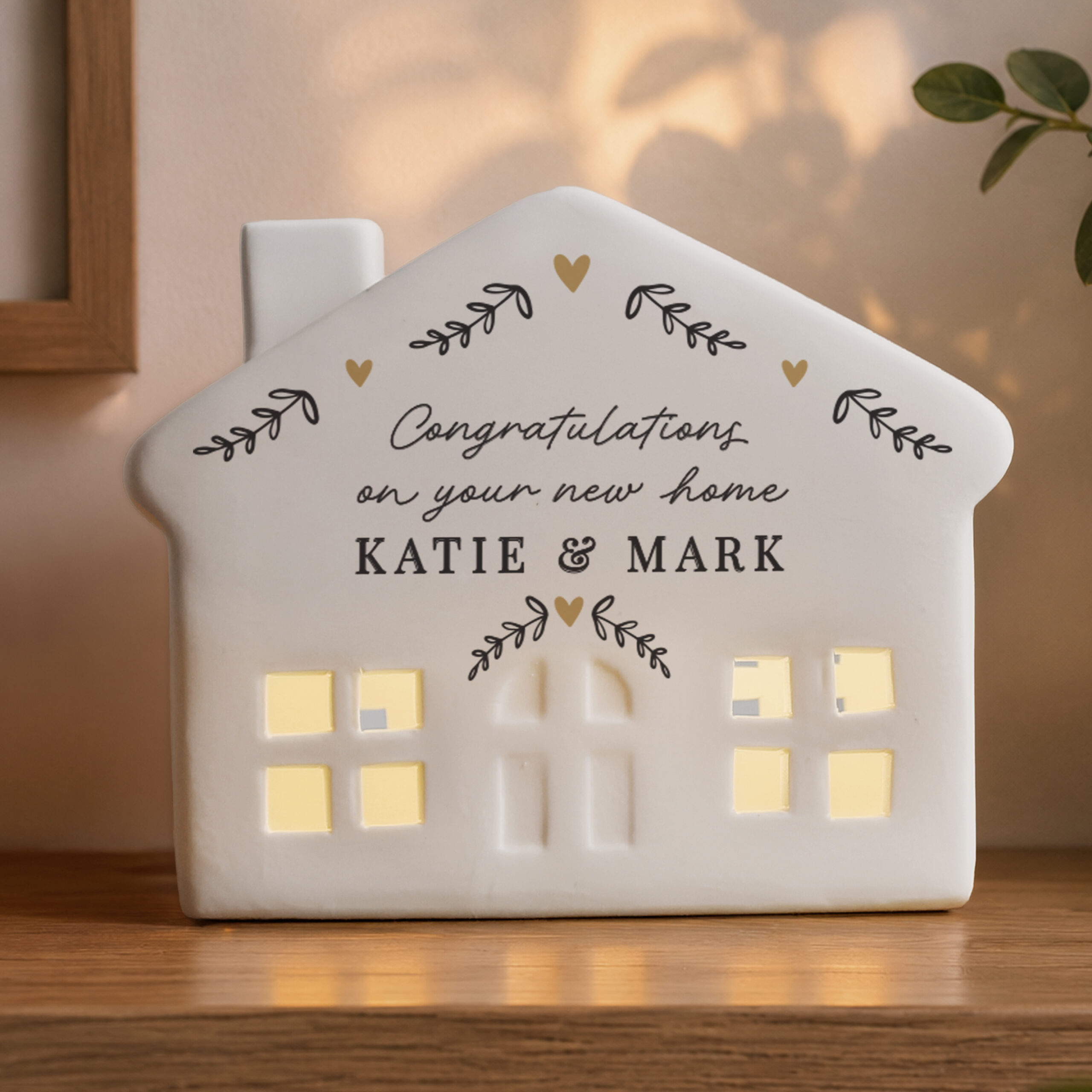 Personalised Black and Gold Wreath LED House 2 Personalised Black and Gold Wreath LED House