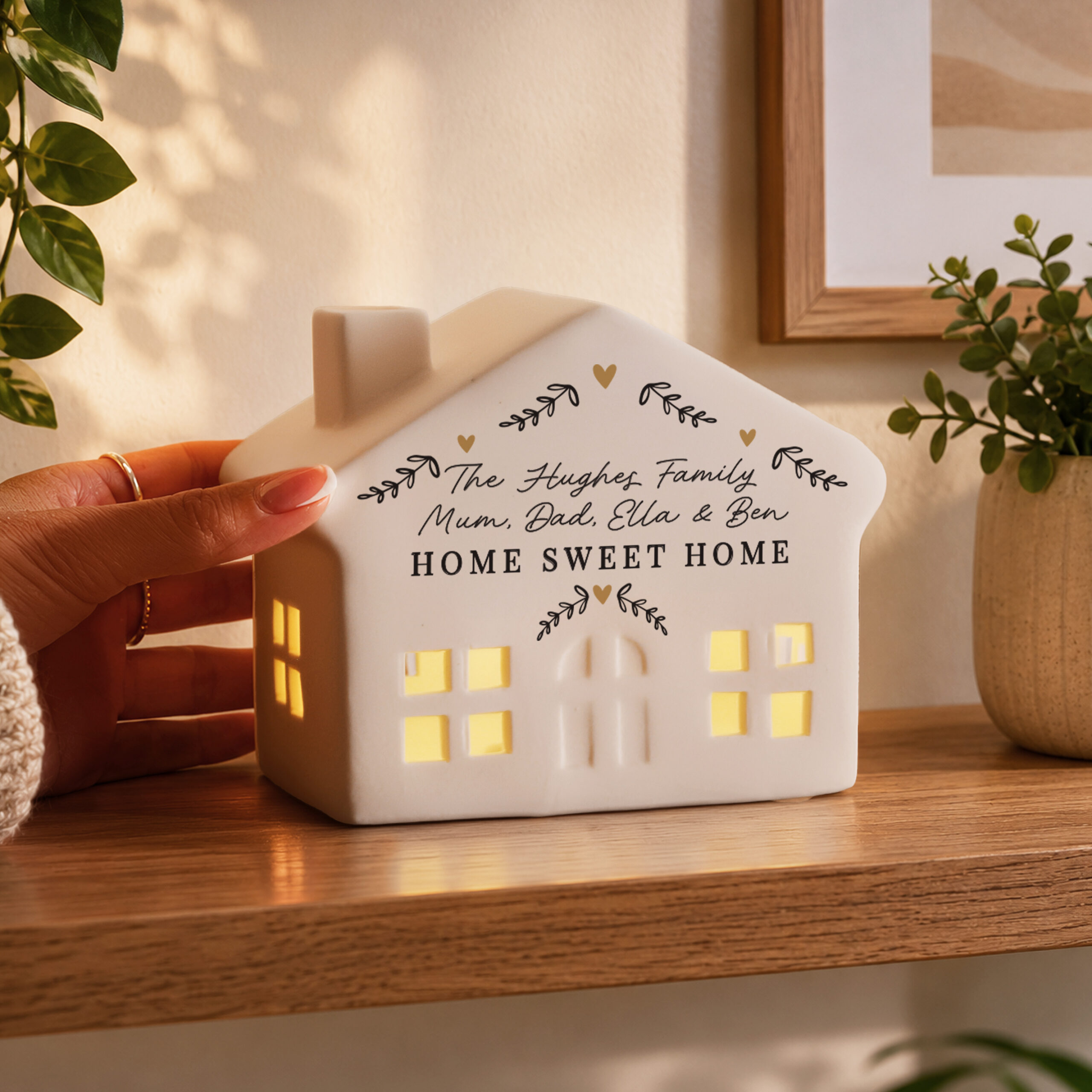Personalised Black and Gold Wreath LED House 3 Personalised Black and Gold Wreath LED House