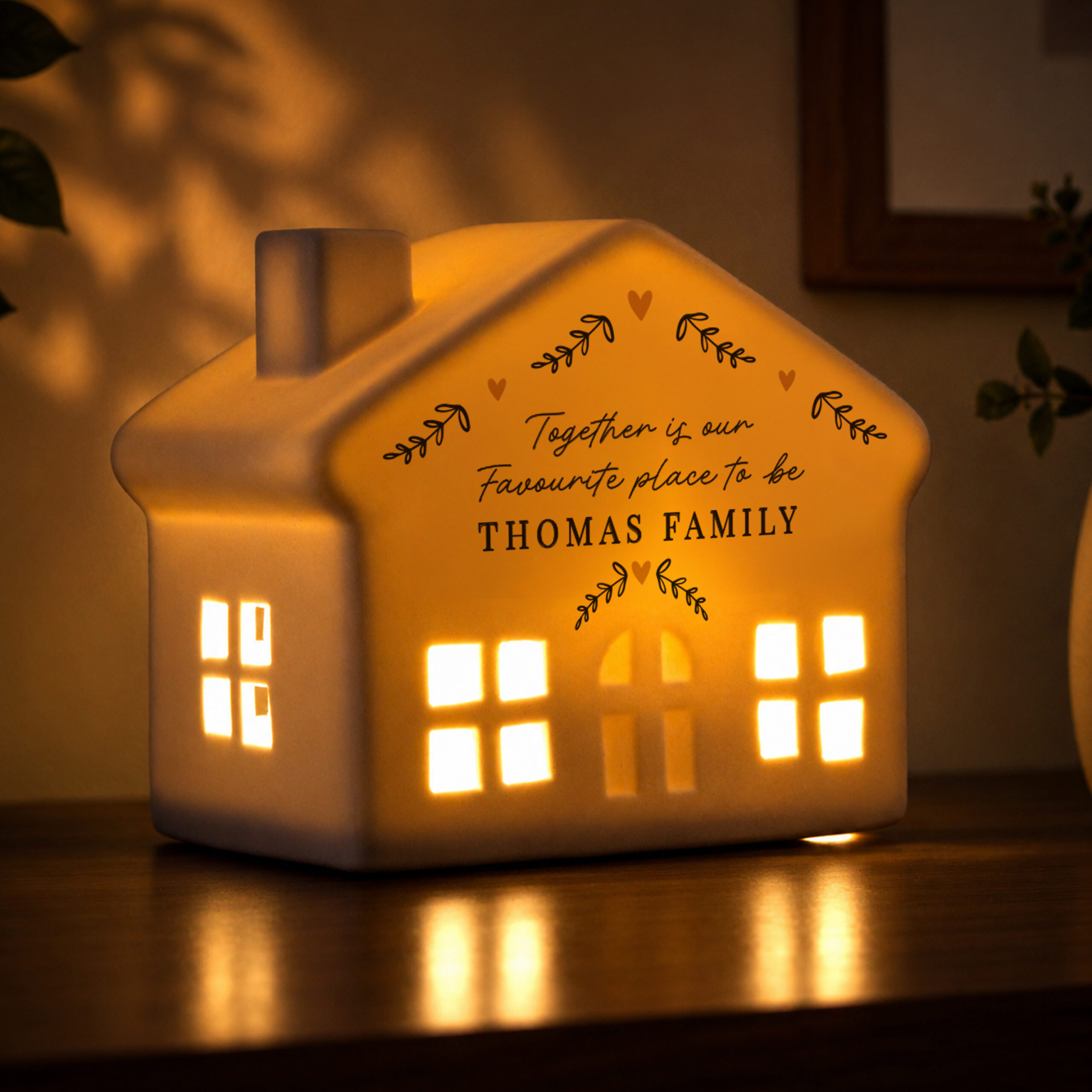 Personalised Black and Gold Wreath LED House 4 Personalised Black and Gold Wreath LED House