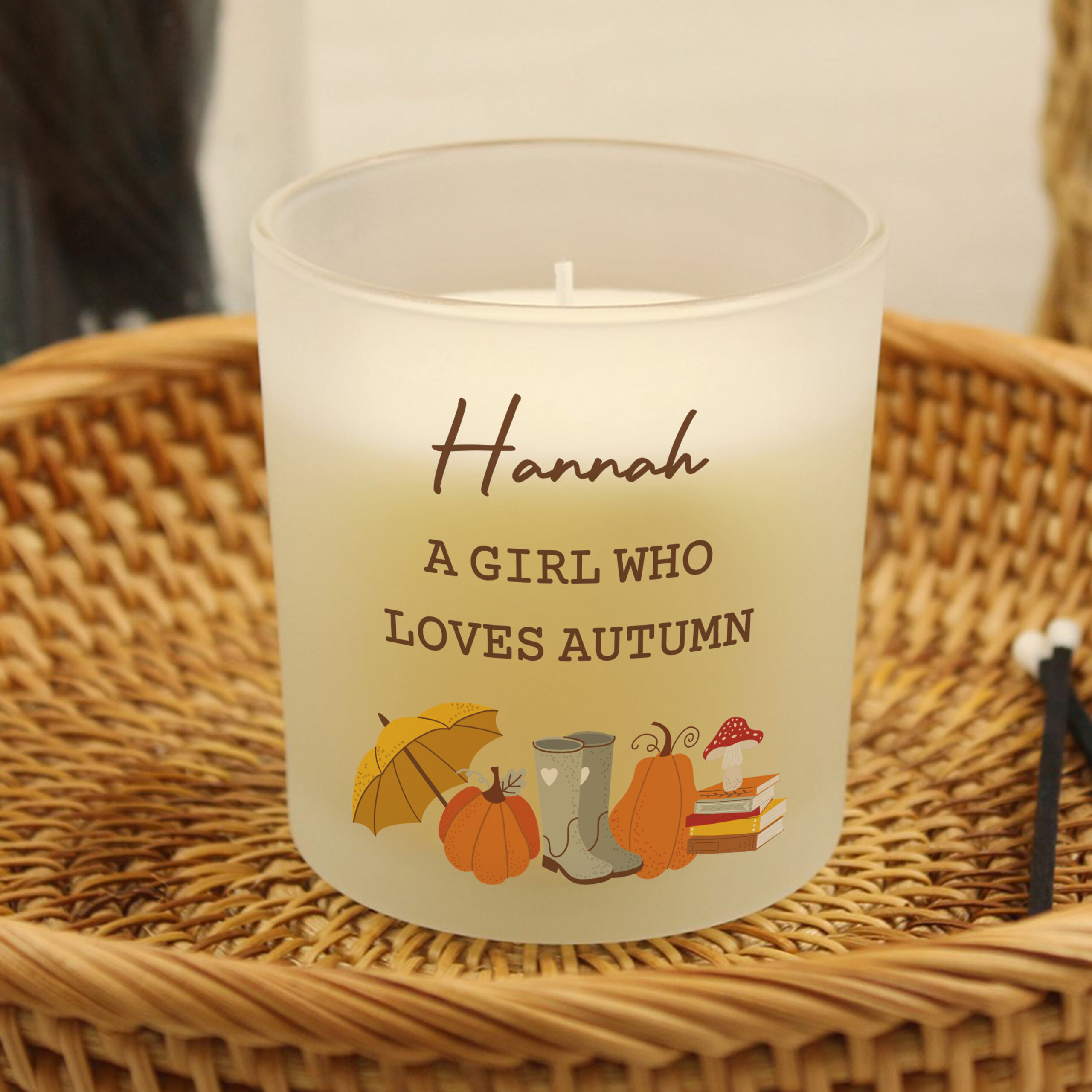 Personalised Pumpkin Frosted Glass Candle 1 Personalised Pumpkin Frosted Glass Candle