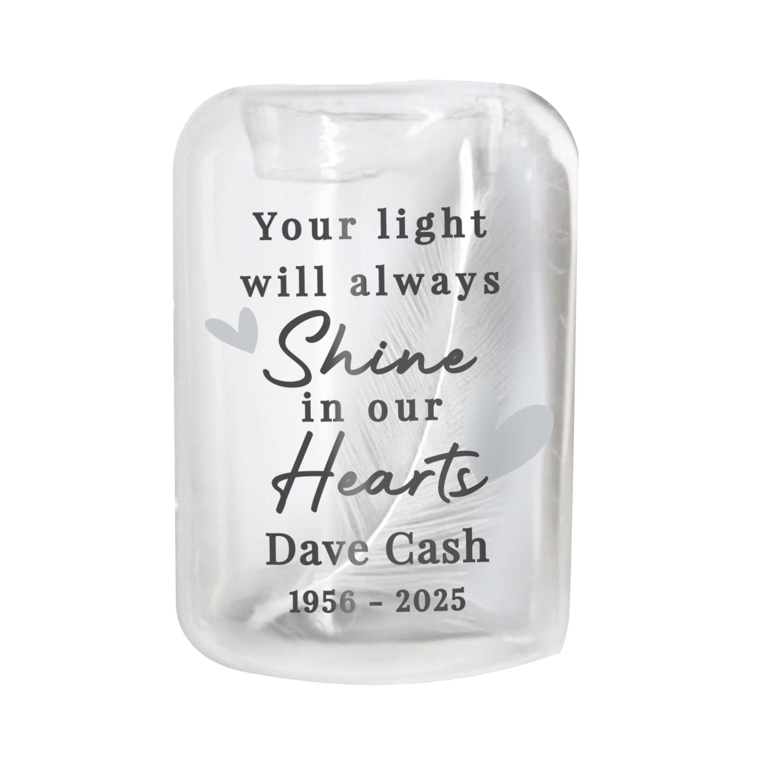 Personalised In Our Hearts Memorial Feather Tealight Holder 5 Personalised In Our Hearts Memorial Feather Tealight Holder
