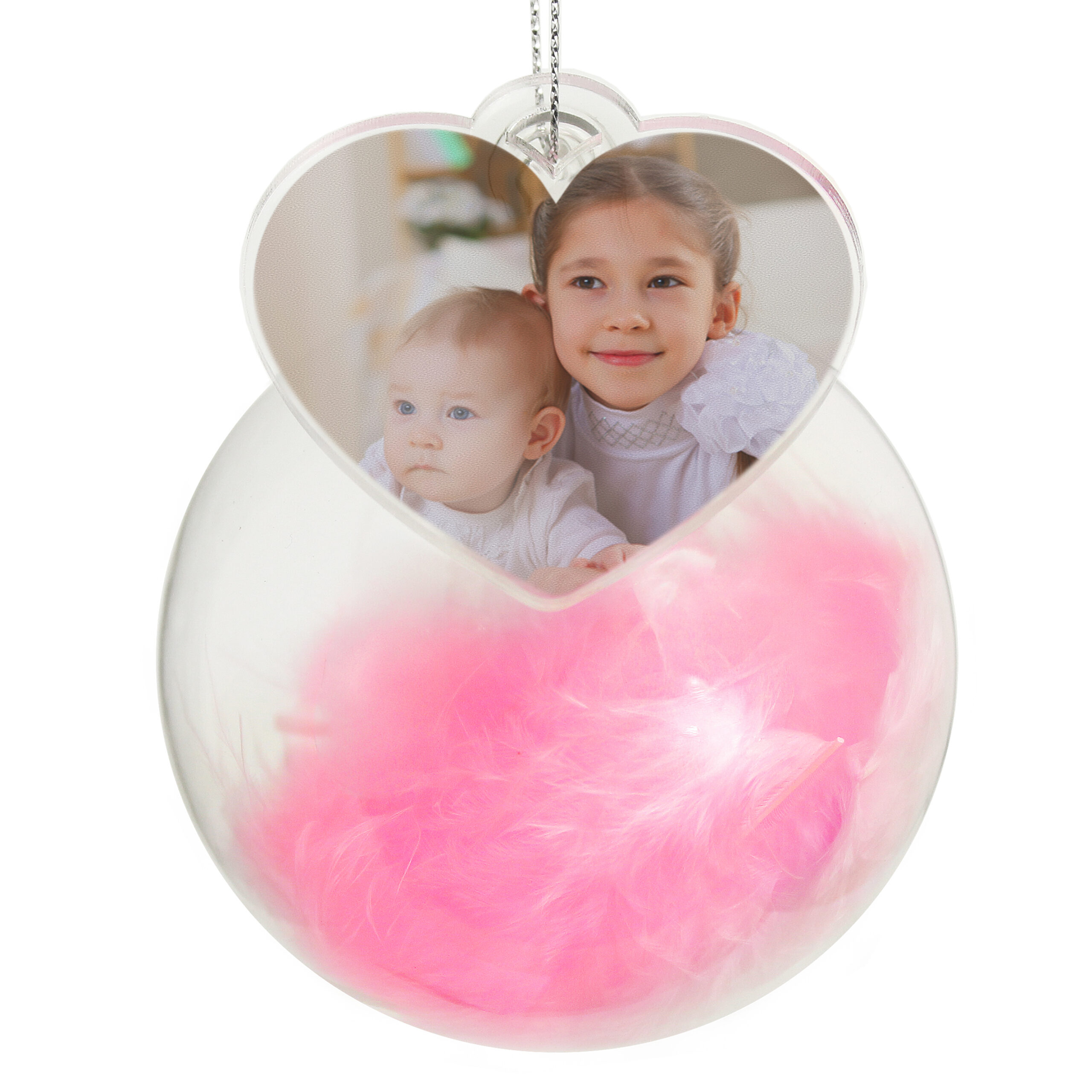 Personalised Photo Upload Pink Feather Glass Bauble 4 Personalised Photo Upload Pink Feather Glass Bauble