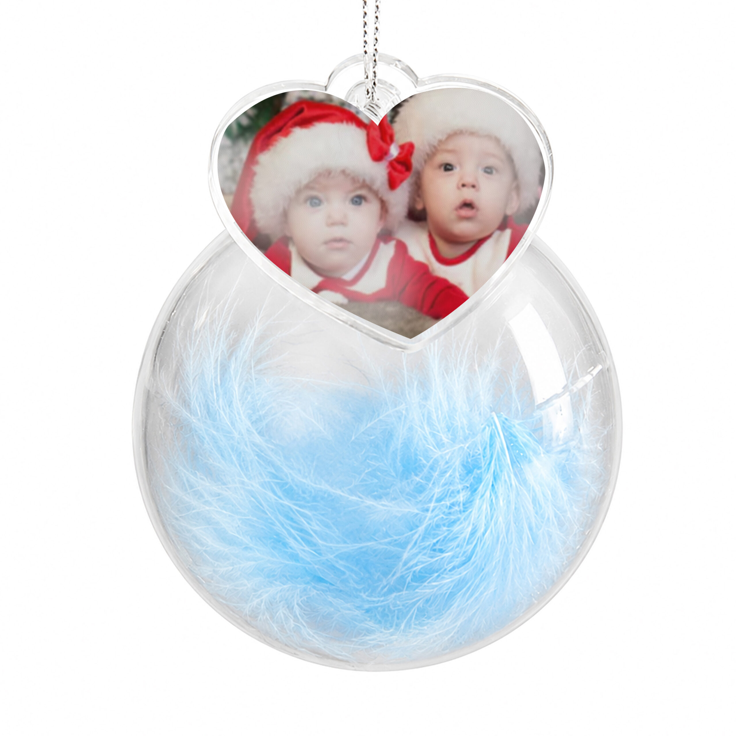 Personalised Photo Upload Blue Feather Glass Bauble 4 Personalised Photo Upload Blue Feather Glass Bauble